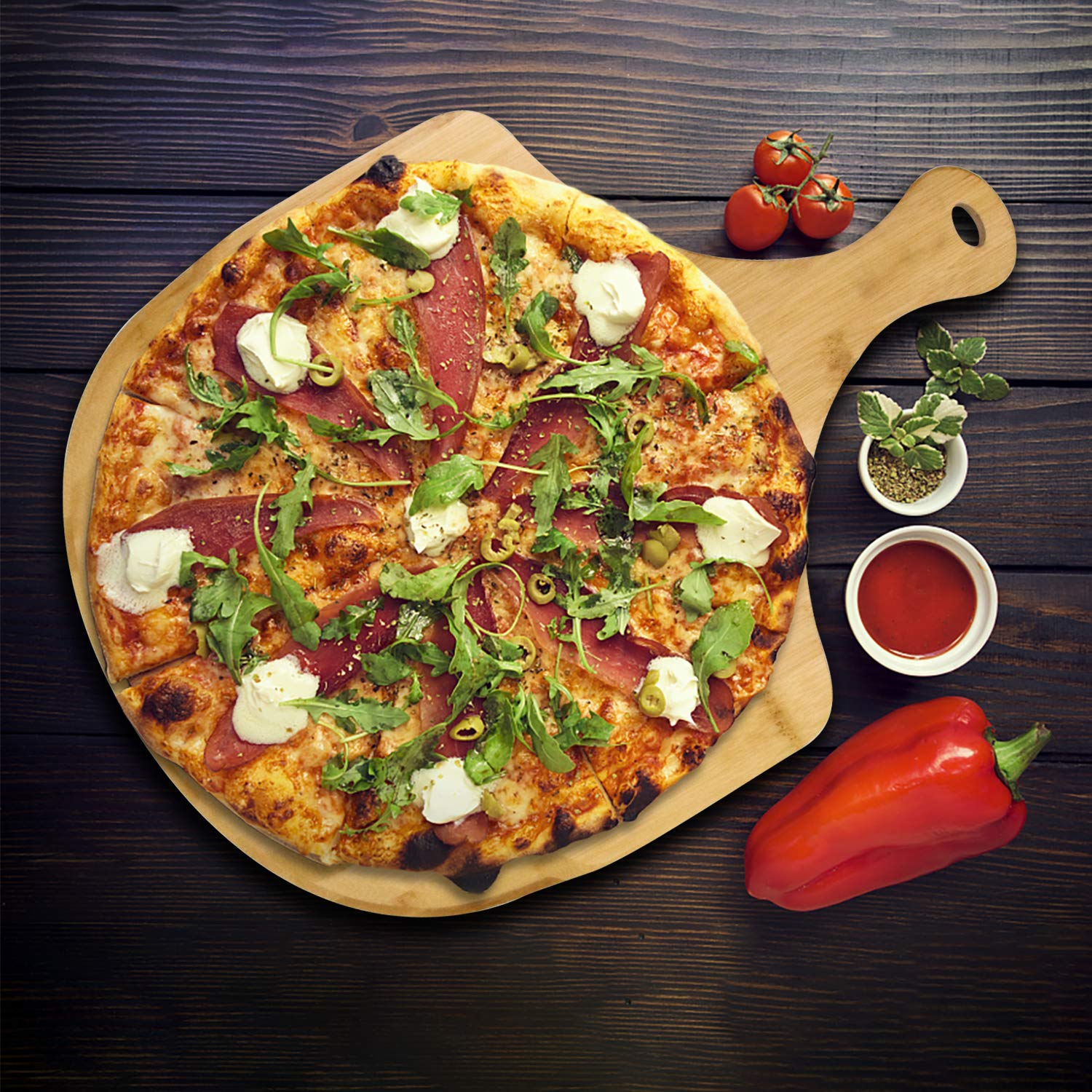 Zoenhou 2 Pcs 17 X 12 Inch Bamboo Pizza Peel, Pizza Board With Handle, Bamboo Cutting Board For Homemade Pizza Cheese Fruits Cak