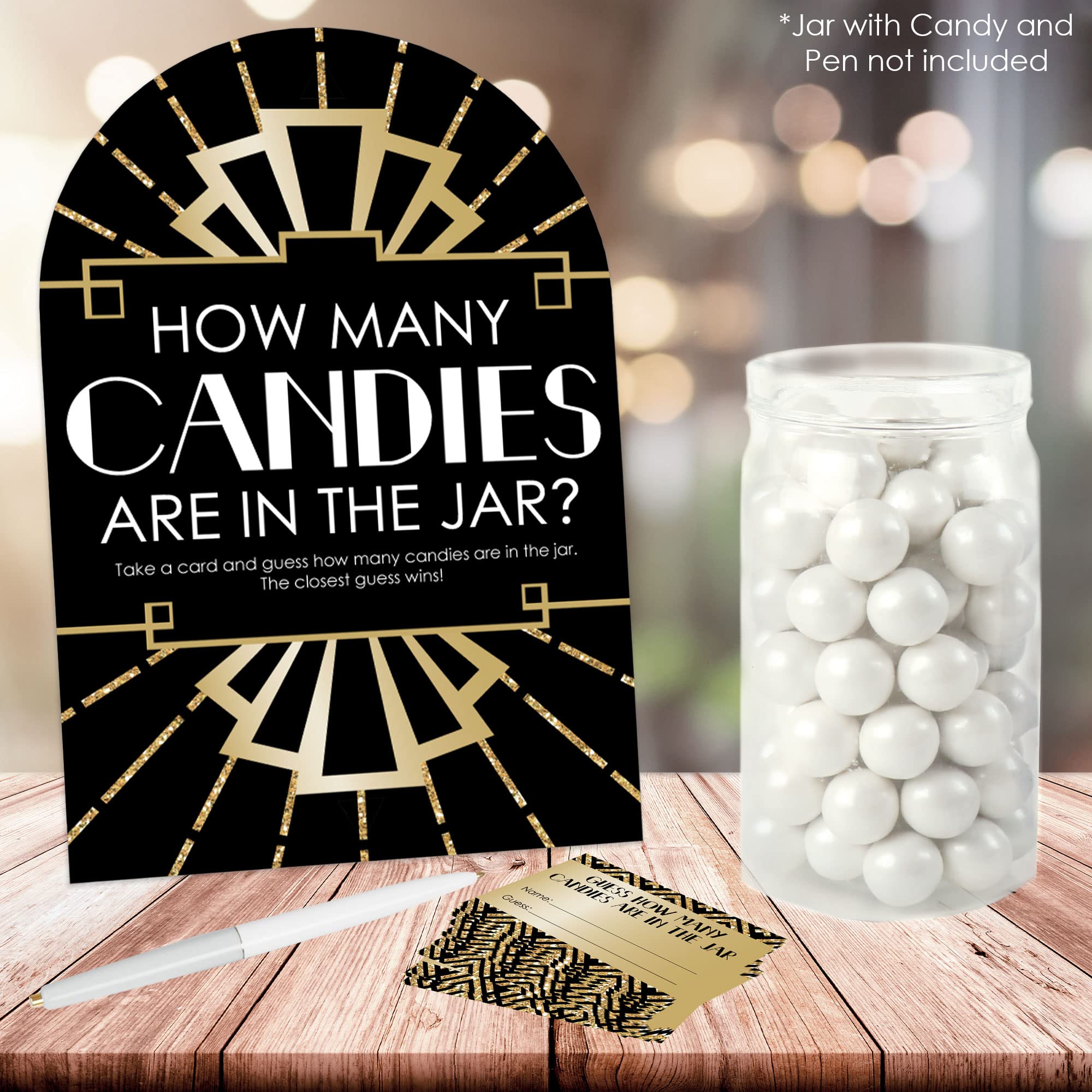 Big Dot Of Happiness Roaring 20S - How Many Candies 1920S Art Deco Jazz Party Game - 1 Stand And 40 Cards - Candy Guessing Game