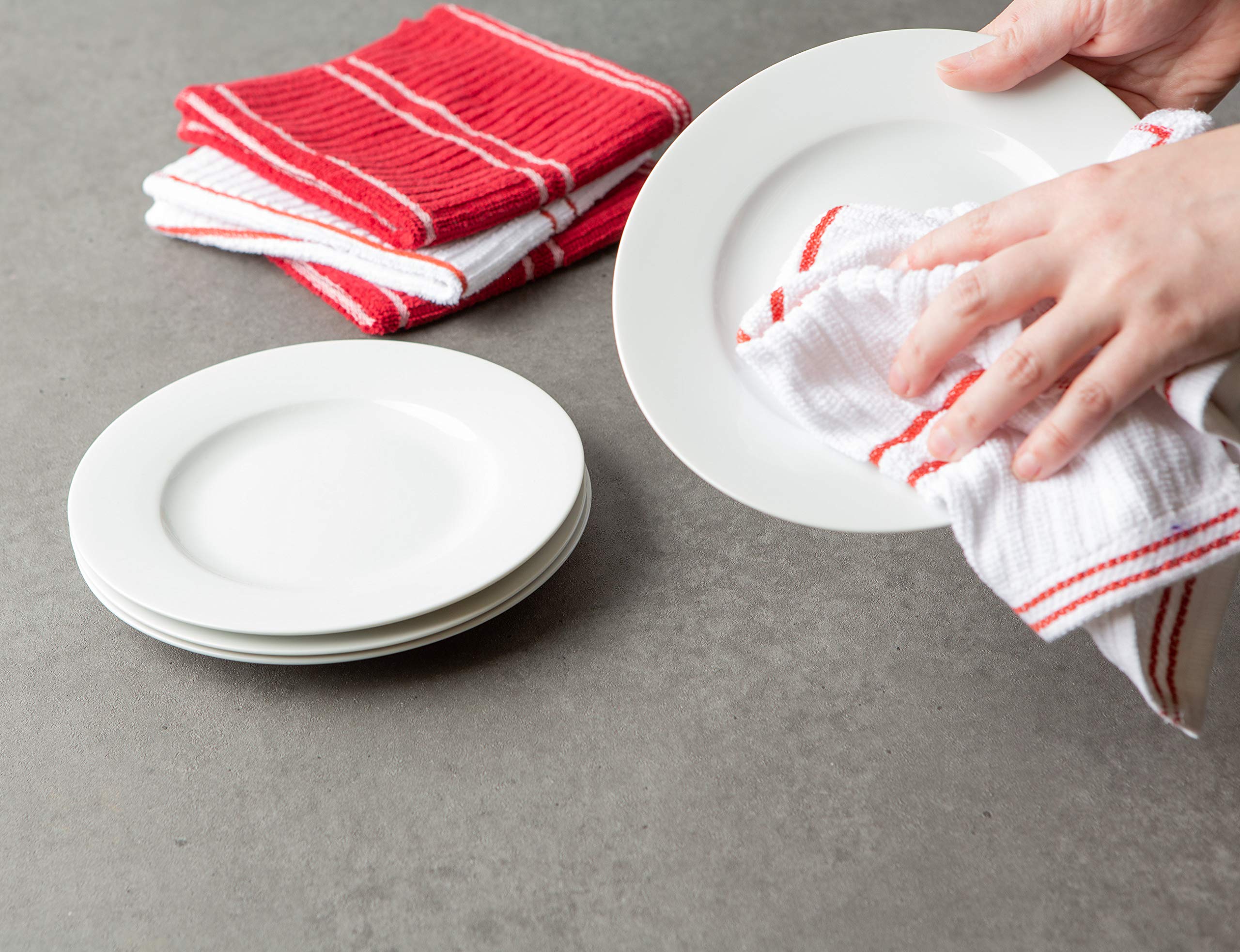 J&M Red Ribbed Terry Dishcloth (Set of 12)