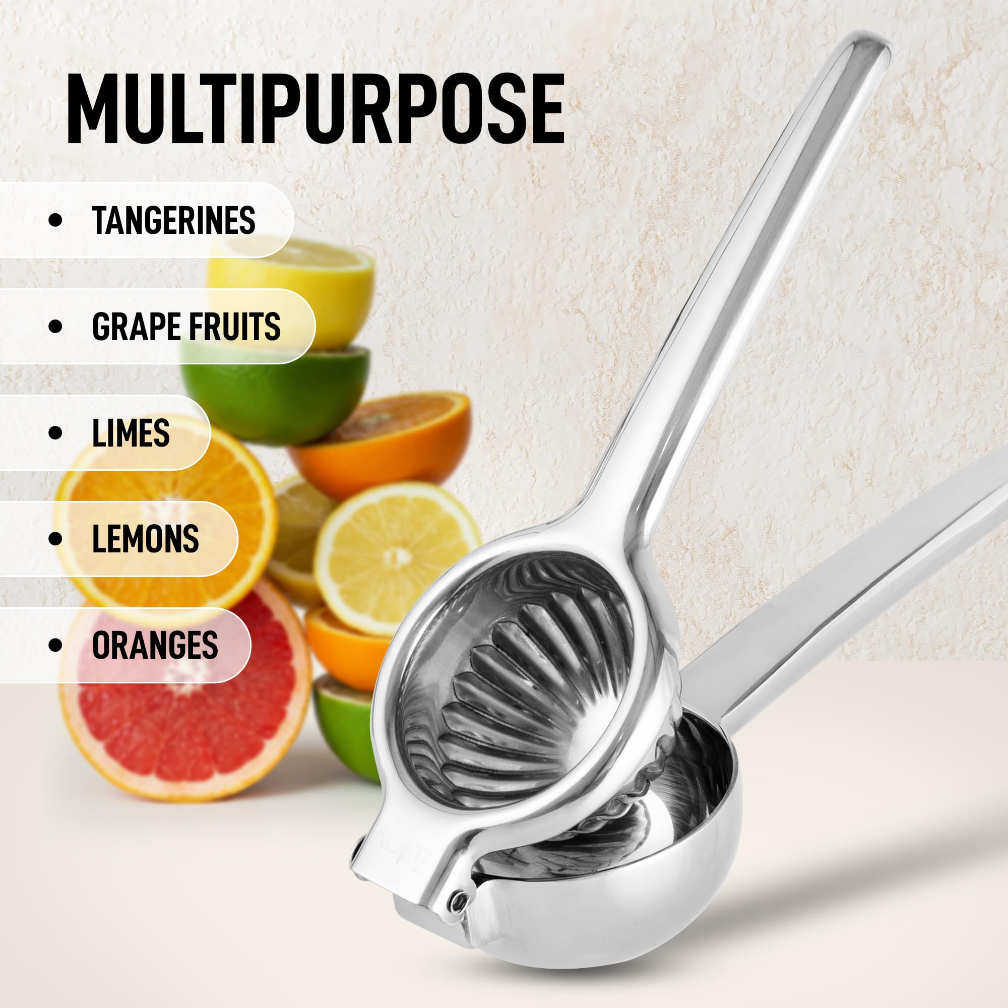 Zulay Kitchen Large Stainless Steel Lemon Squeezer - Heavy Duty Manual Citrus Press in Silver