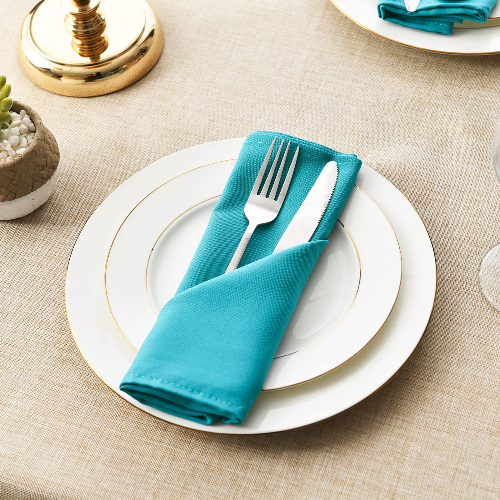 Hiasan Cloth Napkins Set Of 6, 18 X 18 Inch, Washable Turquoise Dinner Napkins With Hemmed Edges For Restaurant, Wedding And Hol