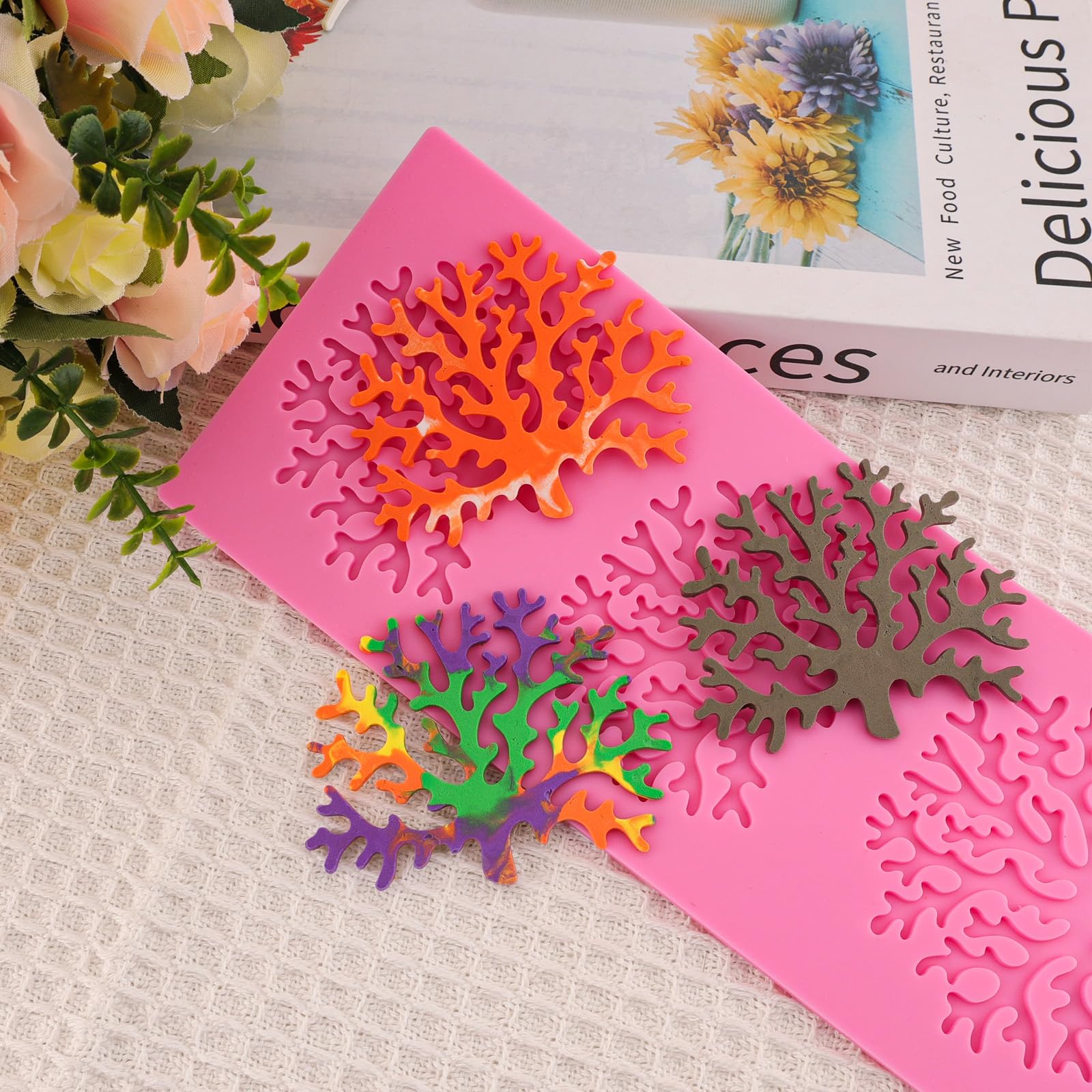 Hollow Silicone Mold 3D Coral Silicone Candy Mold Coral Shaped Lace Mat For Cake Decorating Chocolate Fondant Tuille Paste Polym
