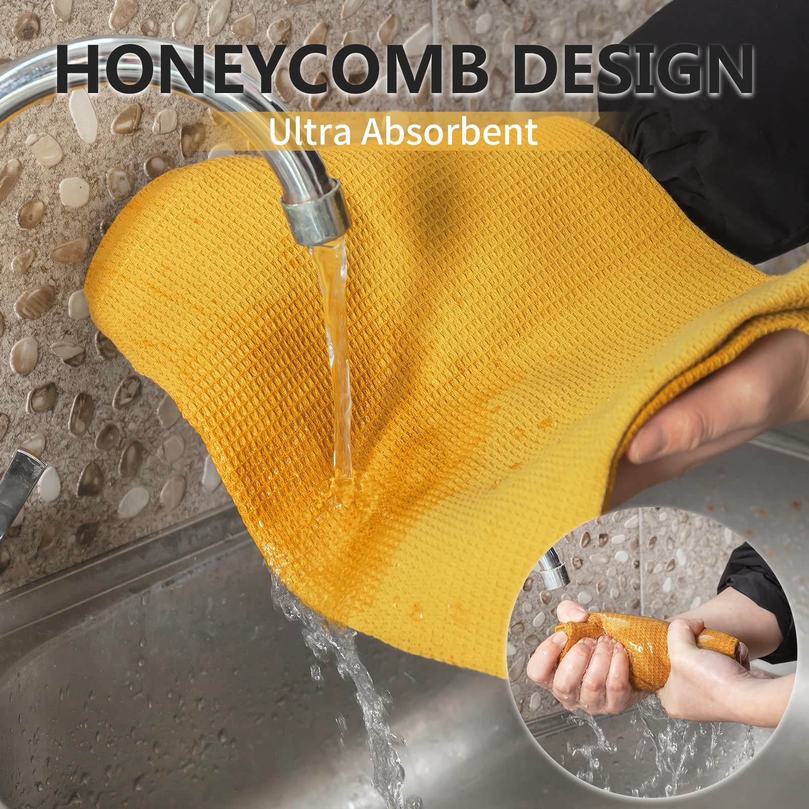 Quiltina Kitchen Towels 100% Cotton Absorbent Dish Towels Set, Waffle Weave Hand Towels, Ultra Soft Dish Drying Towels, Quick Dr