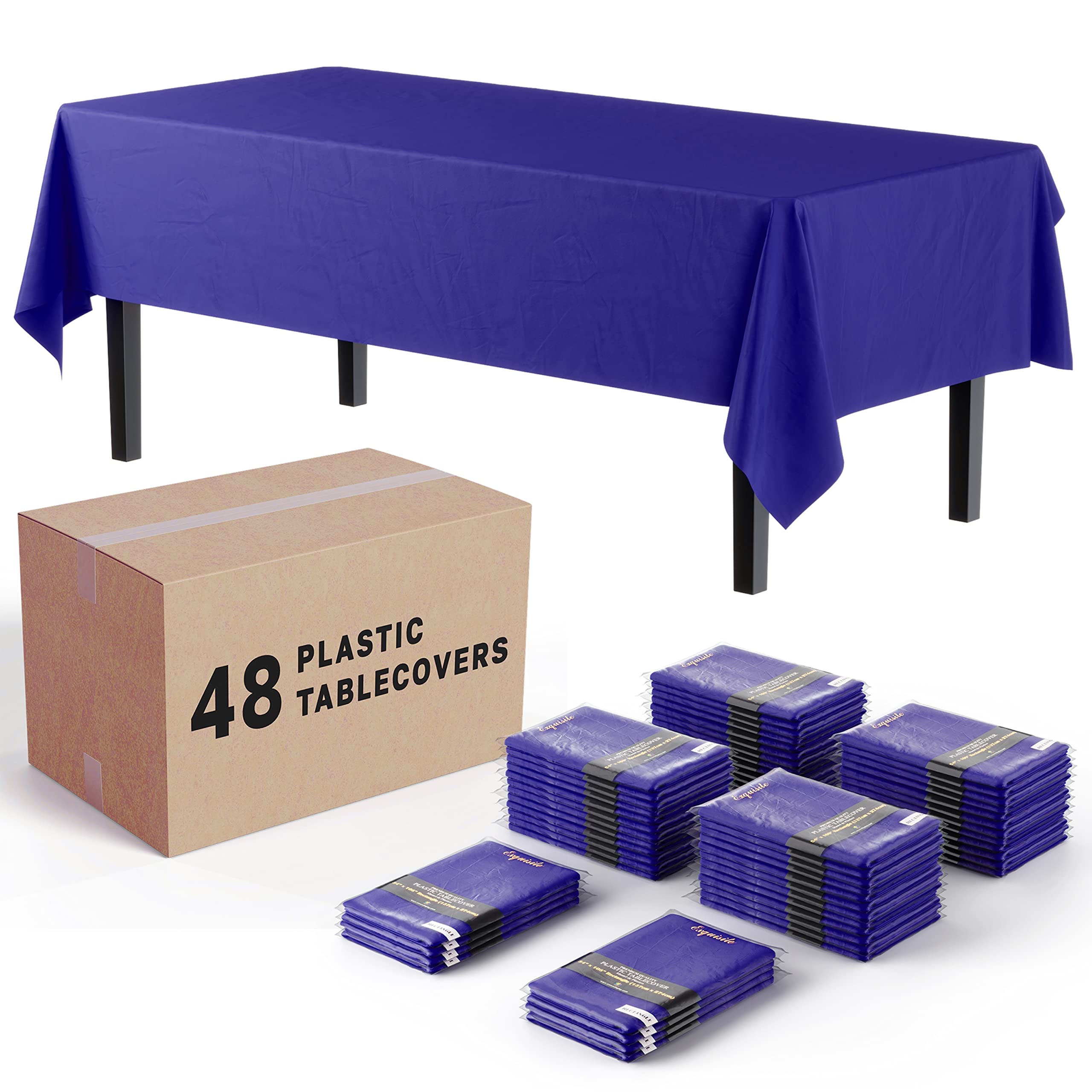 Exquisite Navy Tablecloths For Rectangle Tables In Bulk 48 Pack Navy Plastic Disposable Table Cloth 54'' Inch X 108'' Inch Navy