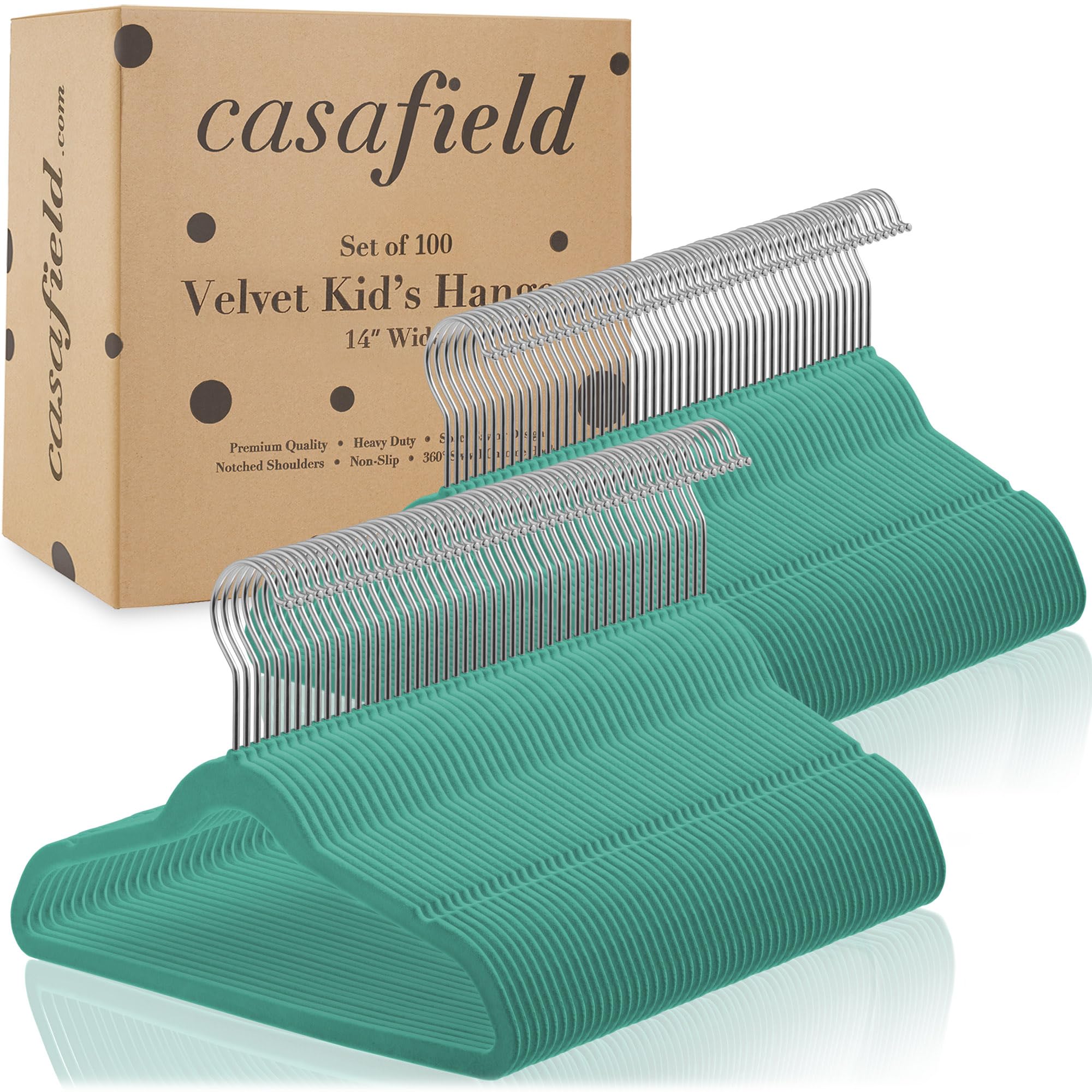 Casafield 100 Velvet Kid'S Hangers - 14'' Size For Children'S Clothes - Teal