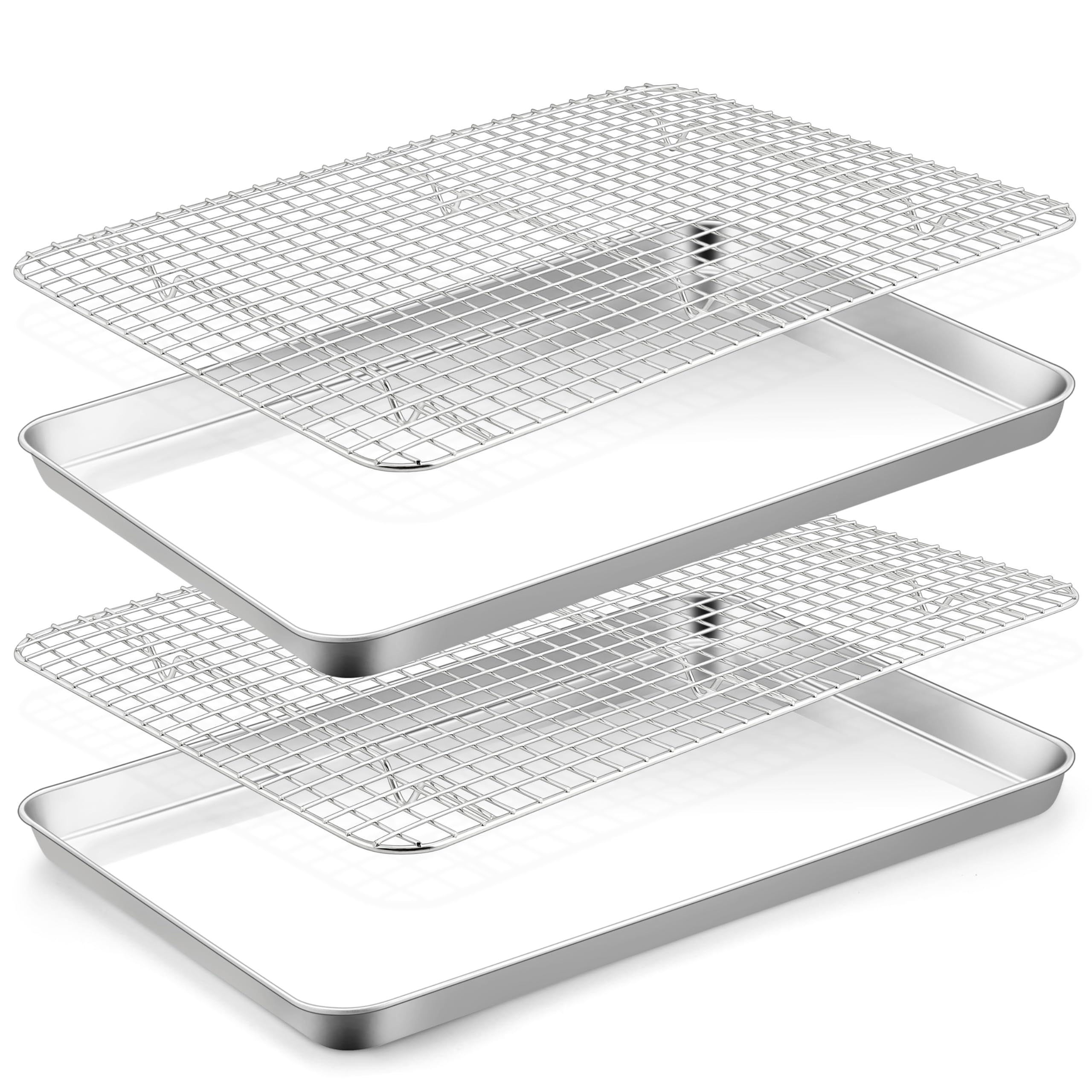 TeamFar Cookie Sheets with Cooling Racks, 2 Pans + 2 Racks, 16x12x1 Inch