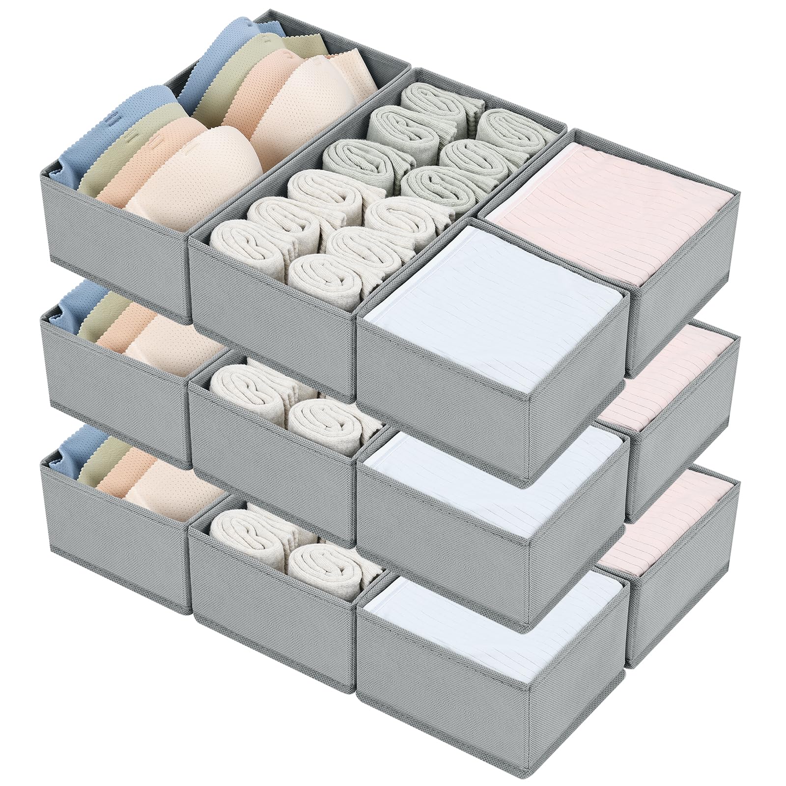 DIMJ Drawer Organizers for Clothing, Set of 12 Dresser Drawer Organizers, Fabric Closet Organizers and Storage, Drawer Dividers