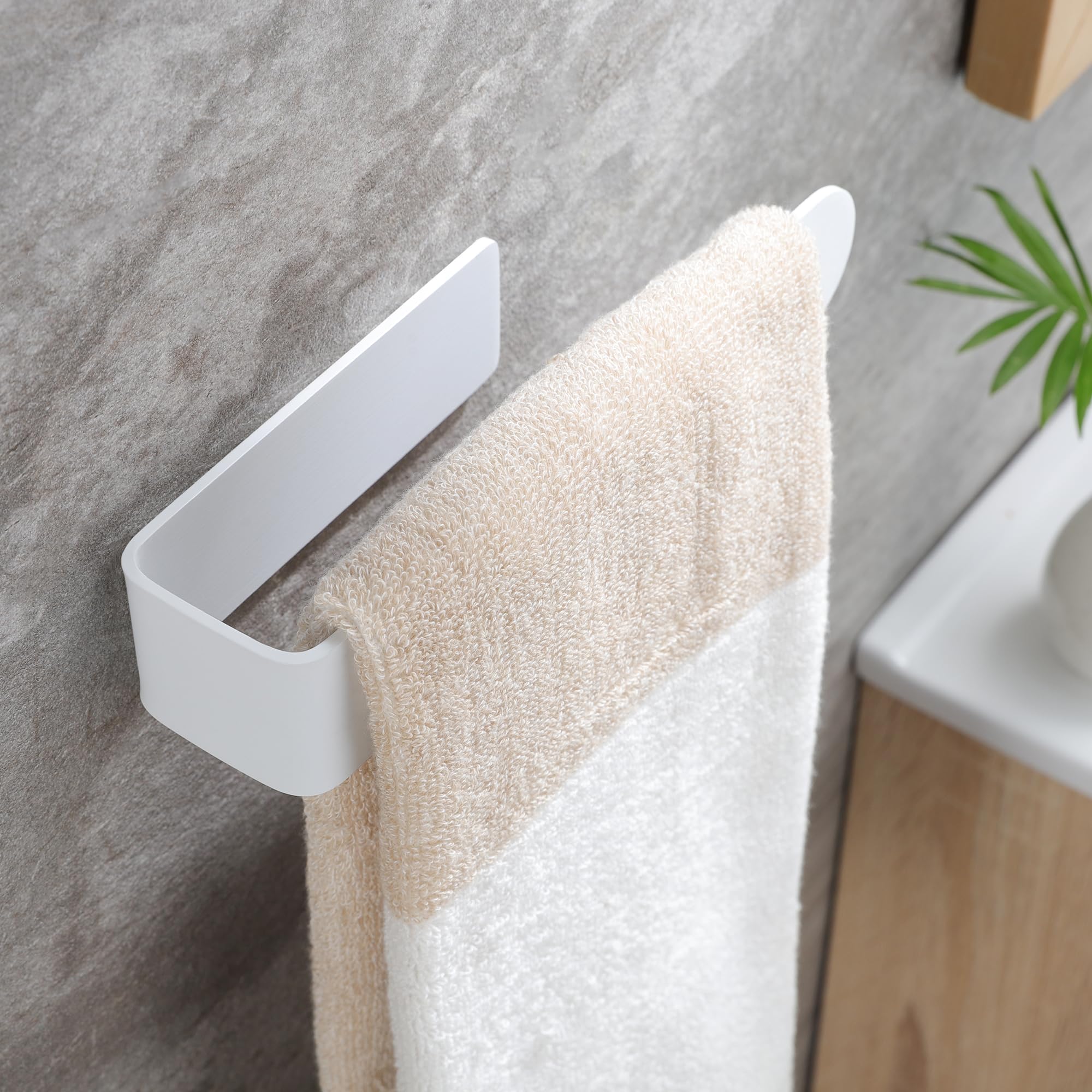 Taozun White Towel Rack, Self Adhesive Hand Towel Holder Towel Ring, Stainless Steel Towel Bar For Bathroom Or Kitchen Wall