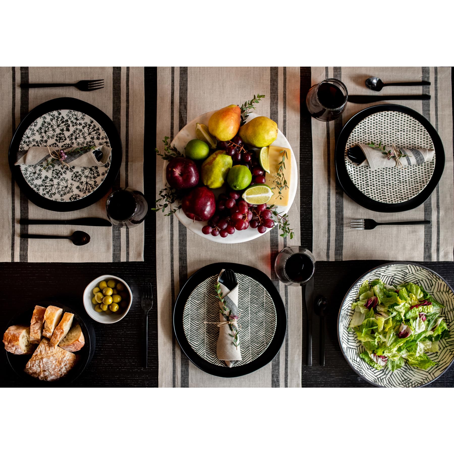 Solino Home French Linen Placemats Set Of 4 - 100% Pure Linen Summer Navy And White Placemats 14 X 19 Inch - Machine Washable St