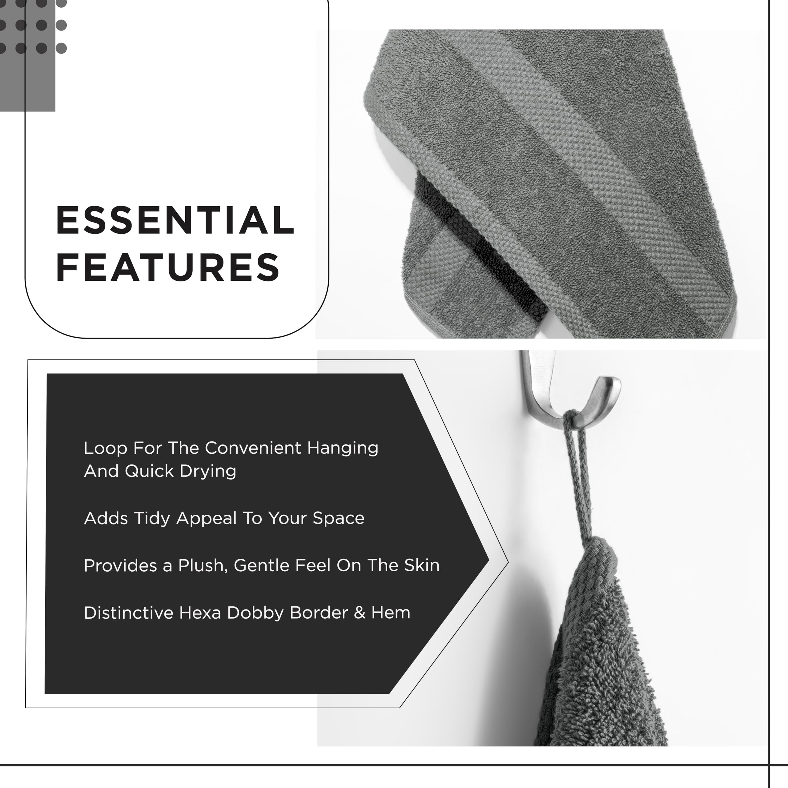 Villa Celestia 600 Gsm 100% Cotton Bath Towels, Grey, Set Of 4, Highly Absorbent, Plush, Soft, Quick Dry, 4 Pieces Combed Cotton