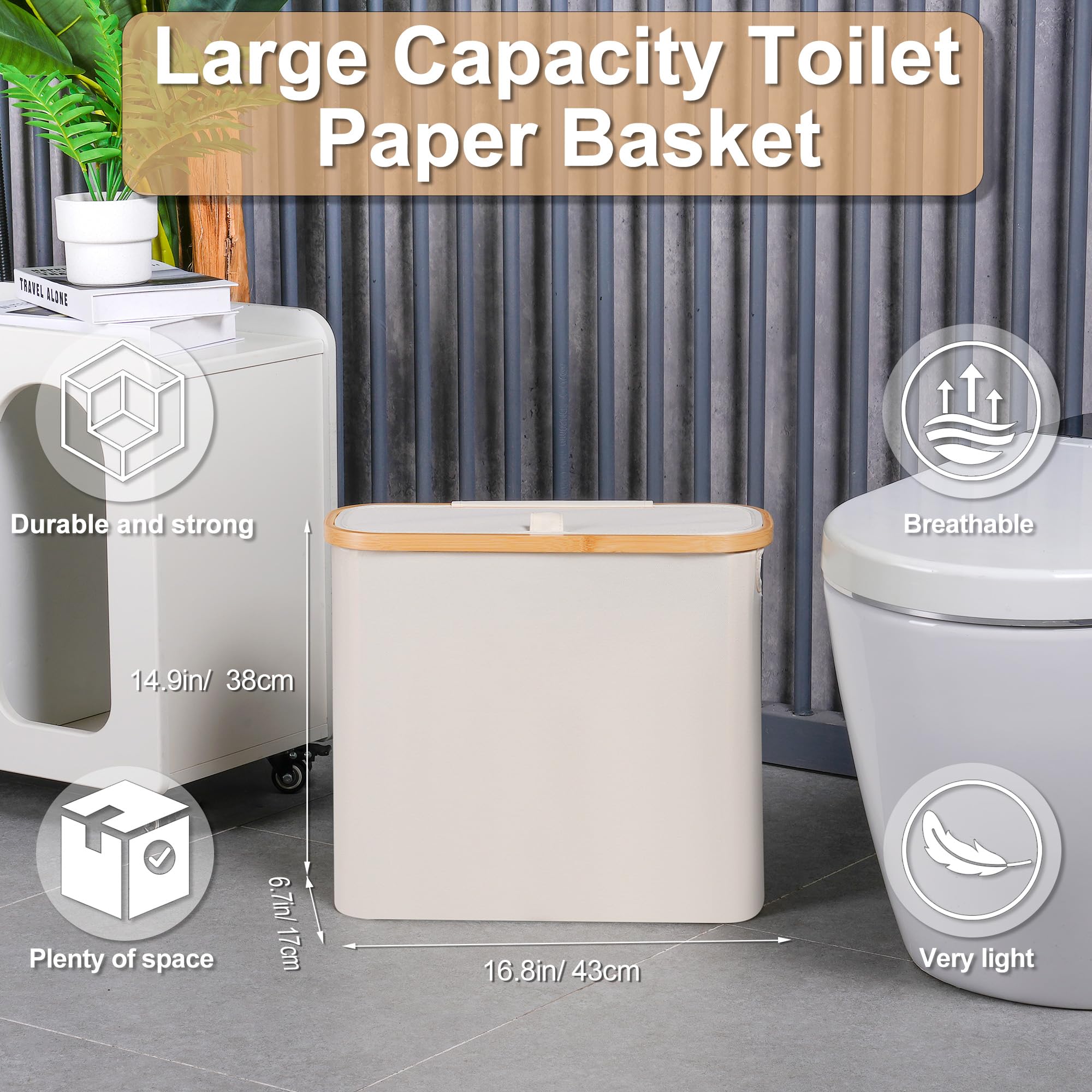 Efluky Toilet Paper Storage 28L, Toilet Paper Basket With Lid For Bathroom Storage, Toilet Paper Organizer, Free Standing Toilet