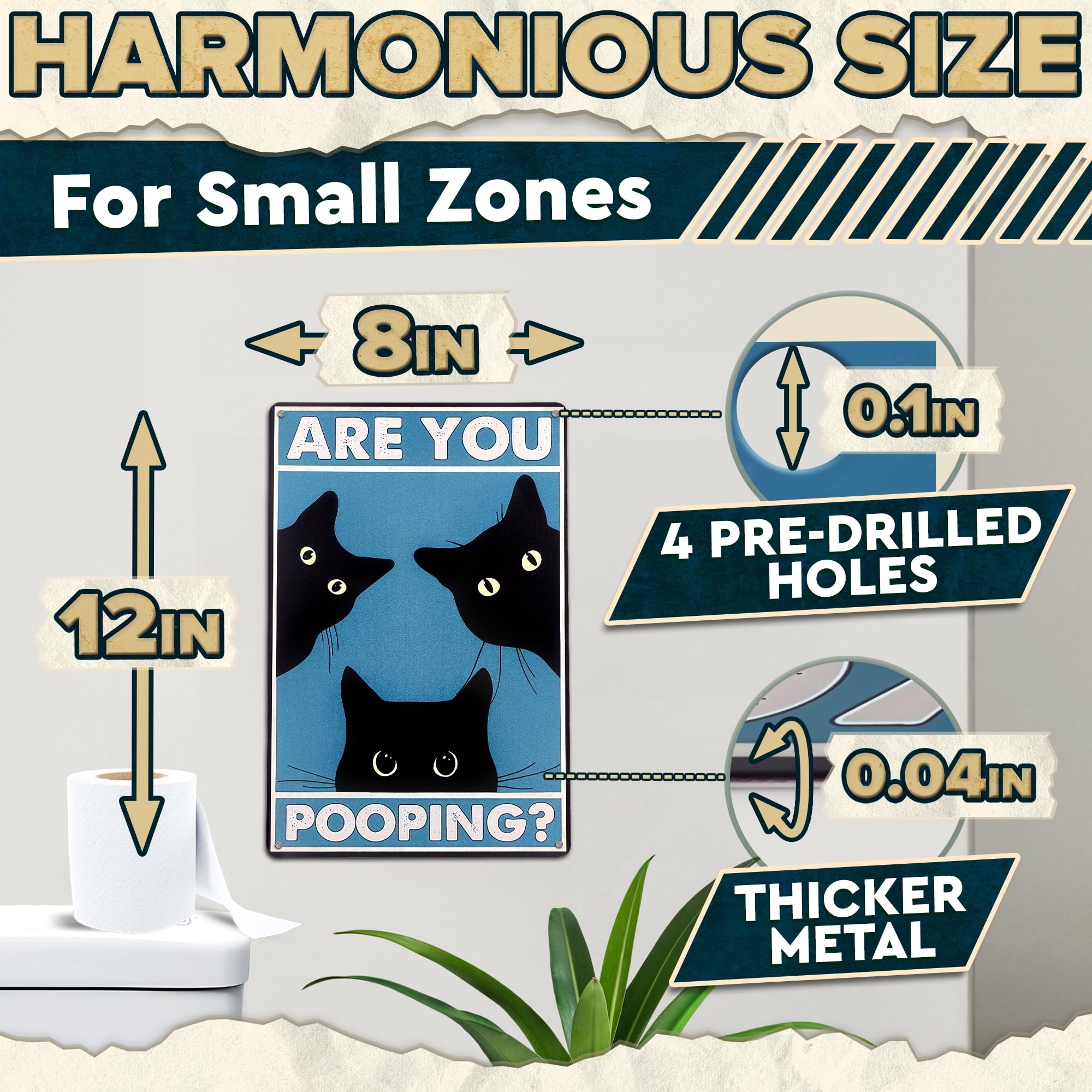 Are You Pooping Sign - Funny Cat Bathroom Sign with Anti-Rust Coating 12 x 8 Inch - Black Cat Decor for Home, Metal Wall Plaque