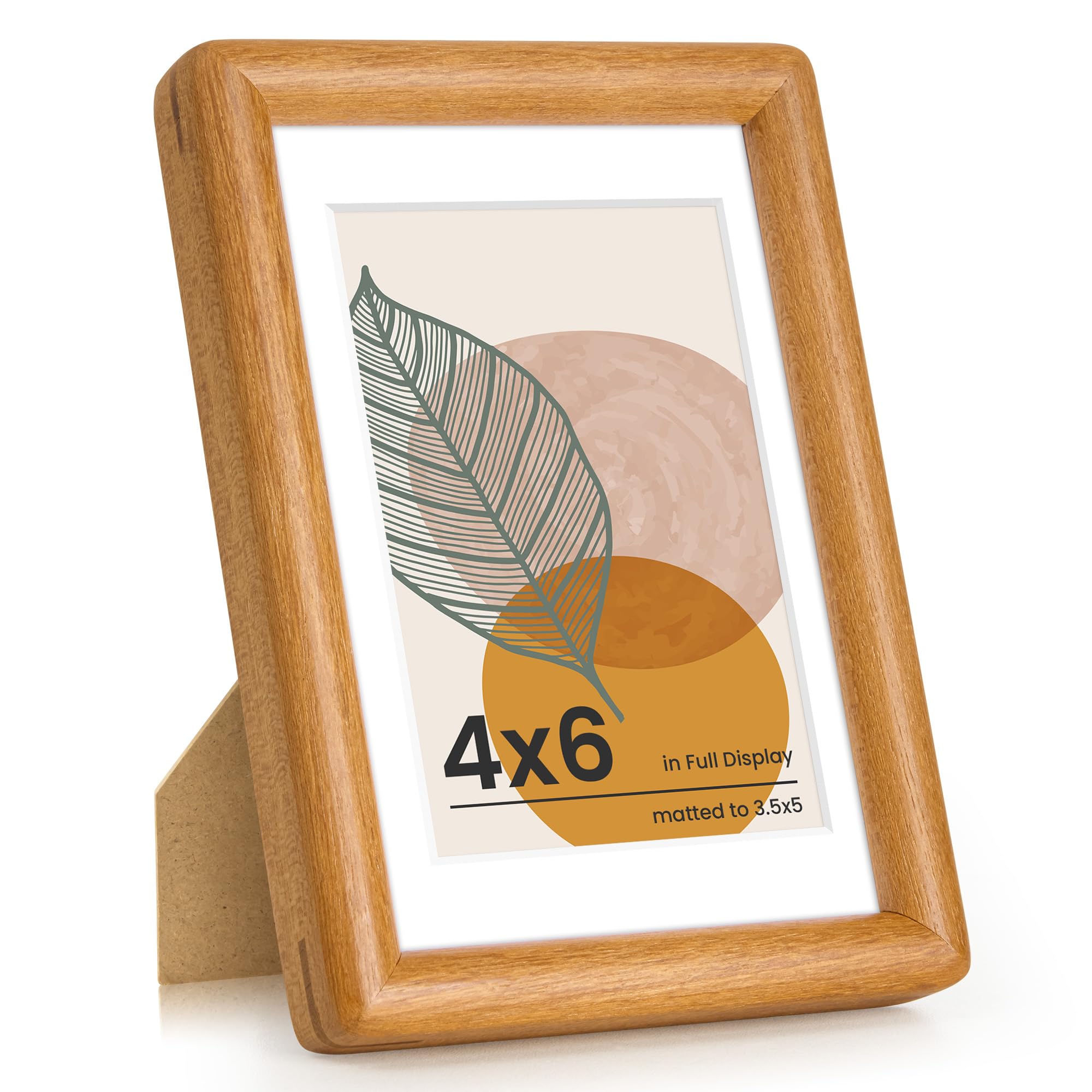 Axeman 4x6 Picture Frame - Solid Teak Wood Frame With Mat for 3x5 - Rounded Corner 4 x 6 Picture Frame with Tempered Glass for T