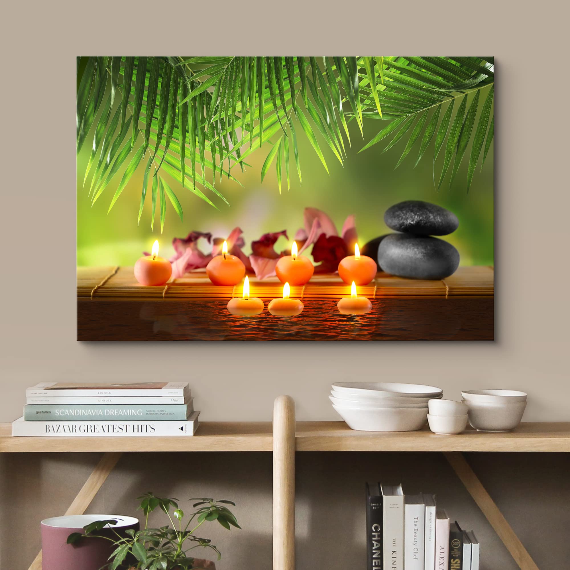 Wall26 Canvas Print Wall Art Tropical Palm Leaf Zen Massage Stone Orchid Flowers Yoga Nature Photography Realism Rustic Scenic L