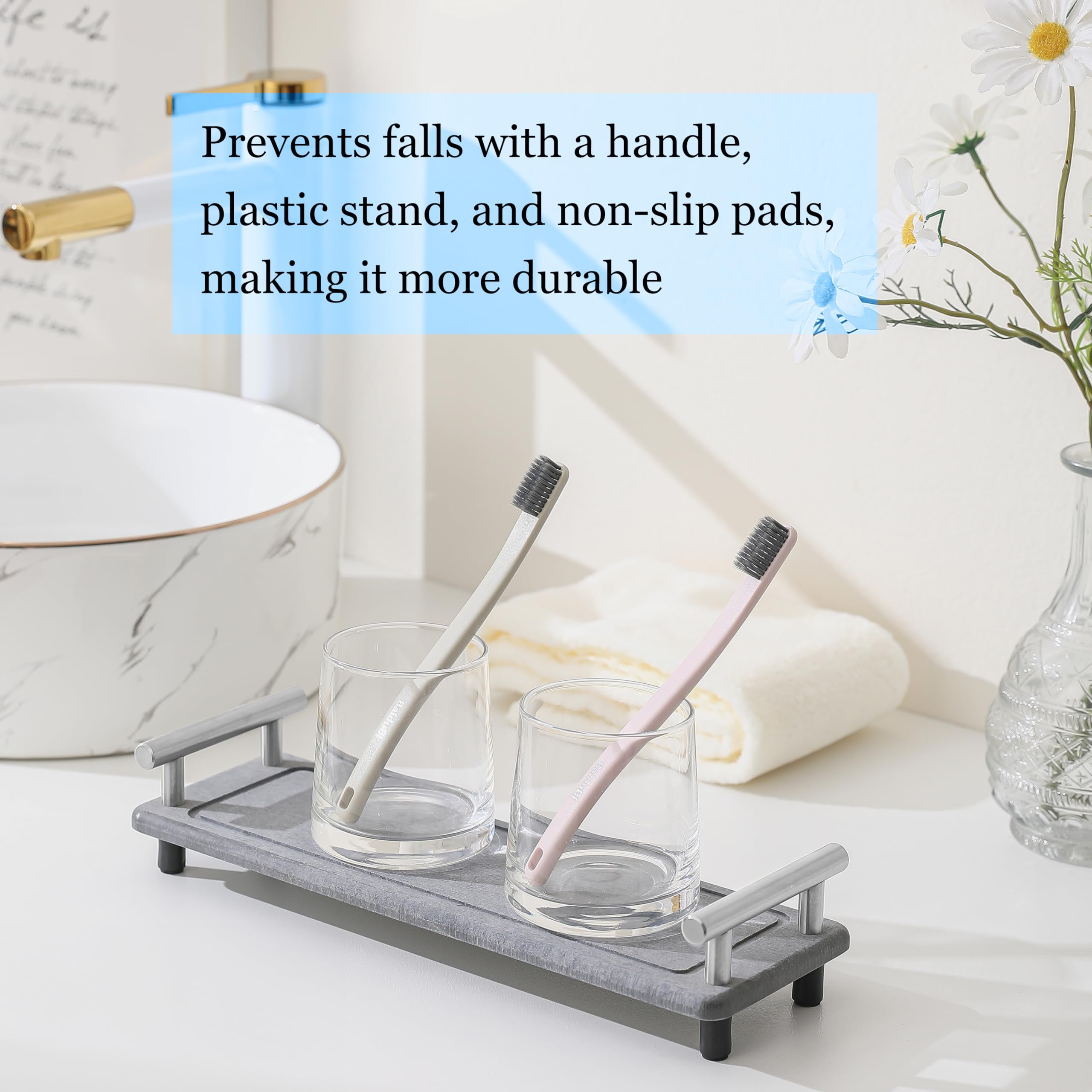 Blissju 2Pcs Instant Dry Sink Caddy, Water Absorbent Diatomite Tray For Sink, Stone Drying Tray With Metal Handle, Keeping Kitch