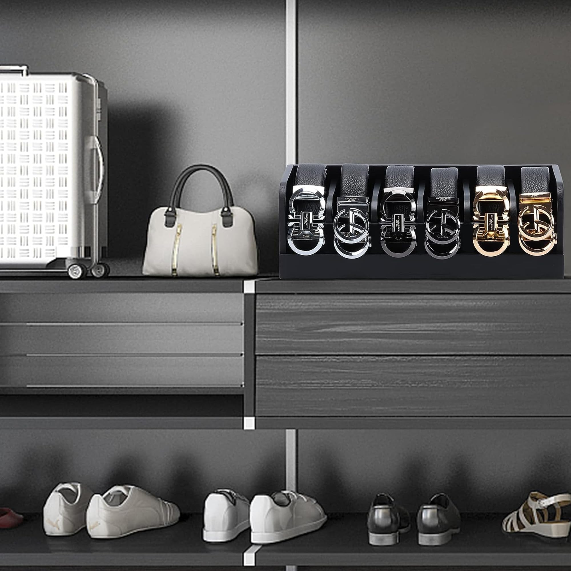 Minboo Bamboo Belt Organizer Box,6 Grids Belt Rack For Closet And Drawer, Belt Storage Organizer And Displayer For Men Women