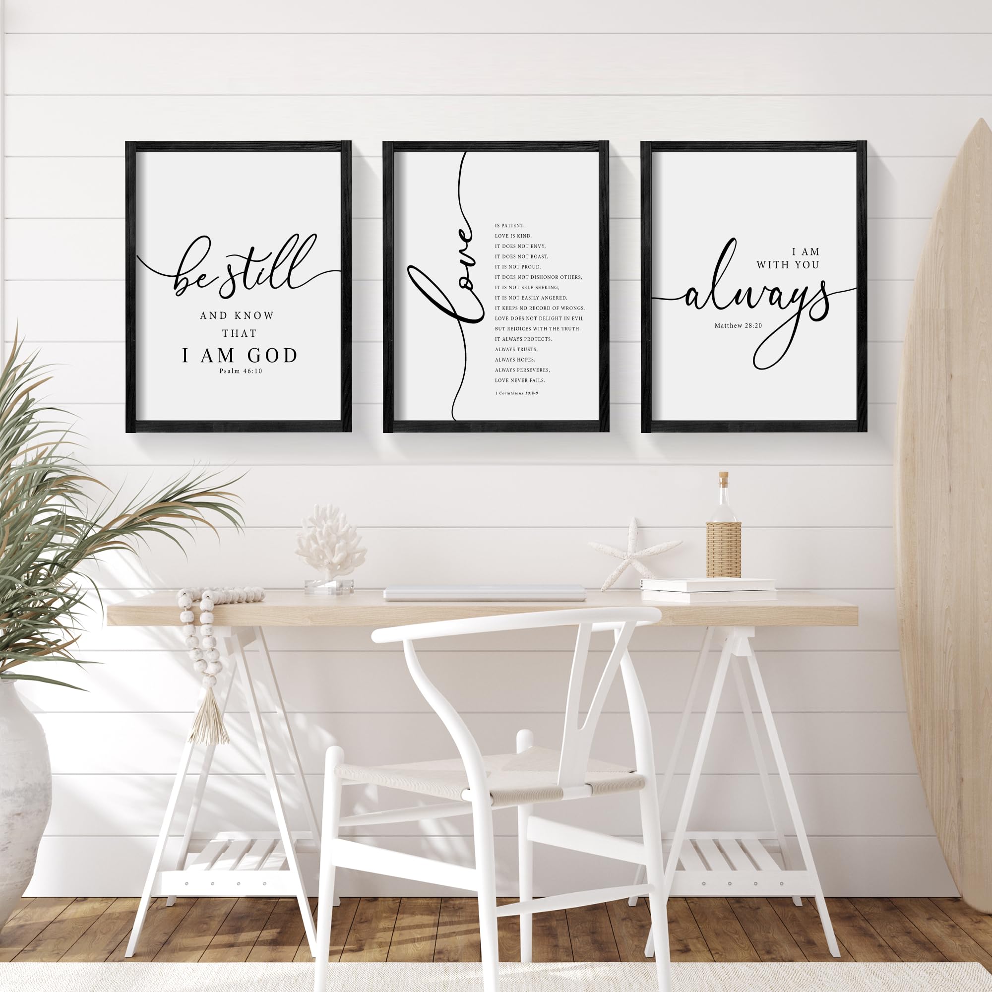 Heiple Framed Be Still and Know that I am God Sign Love is Patient Love is Kind Wall Art Set of 3 Prints for Home Bedroom Decor