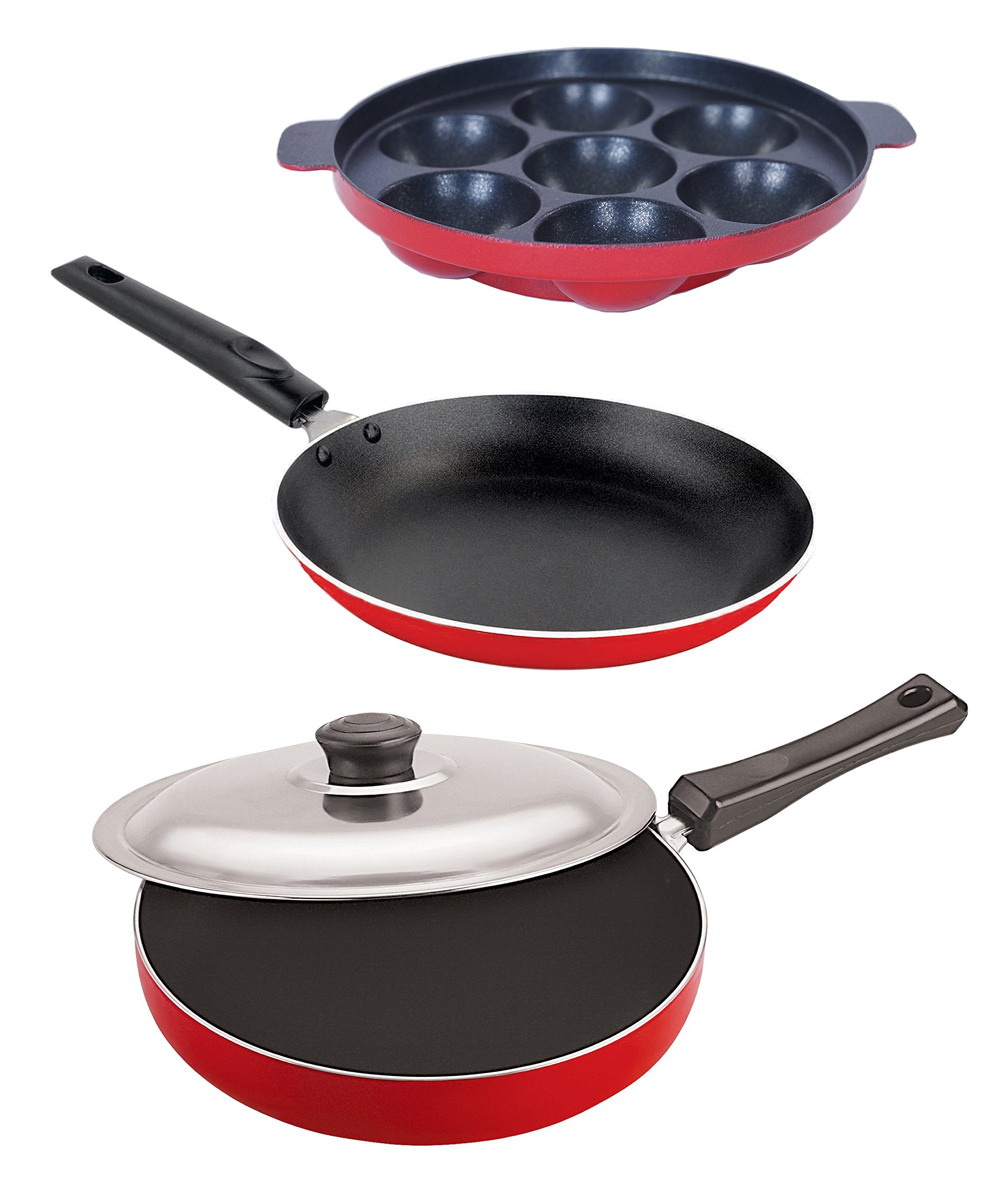 Nirlon 3 Layer NonStick Coated Heat Resistance Aluminium Cookware Gift Set Offer With Steel Lid, 2.6Mm_Fp12_Tp_Ap(7)