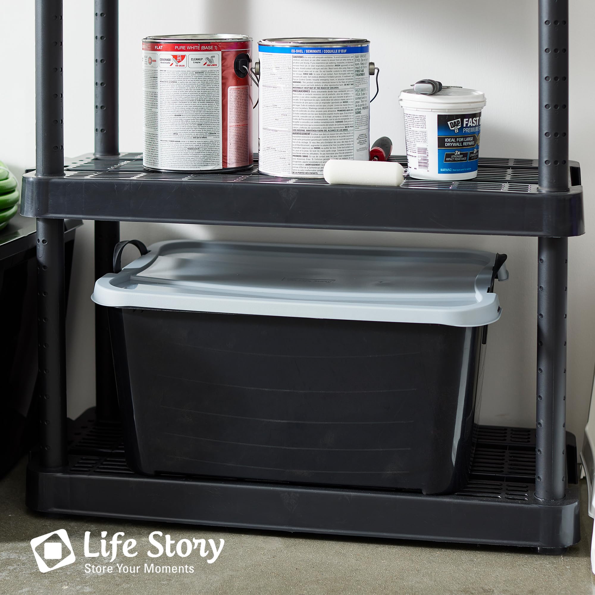 Life Story 18-Pack Stackable Plastic Storage Bins W/Handles & Snapping Lids, 55 Qt., Black