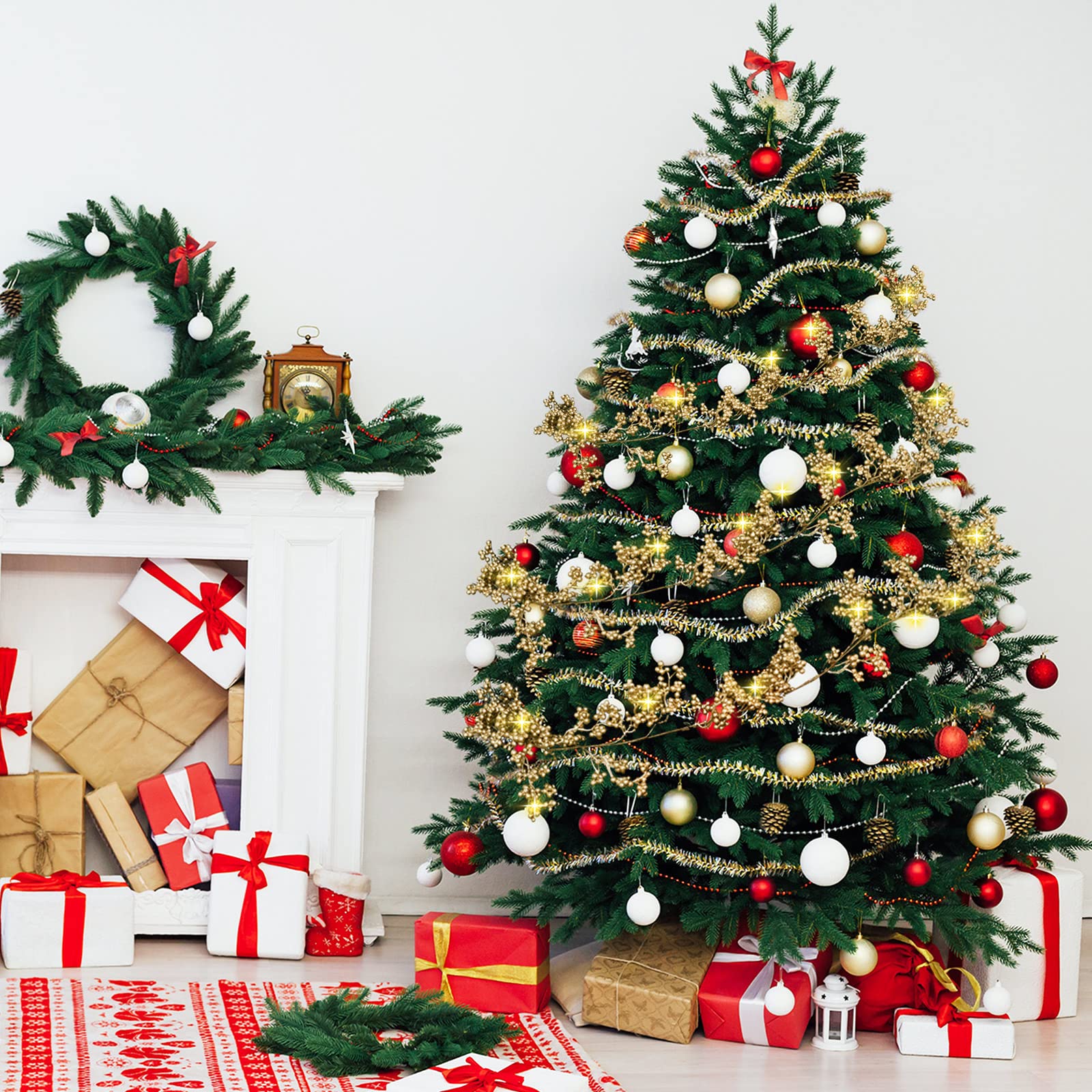 Syhood Christmas Berry String Garland with Lights Thanksgiving Artificial Lighted Garland for Xmas Winter Tree Decor Home Office