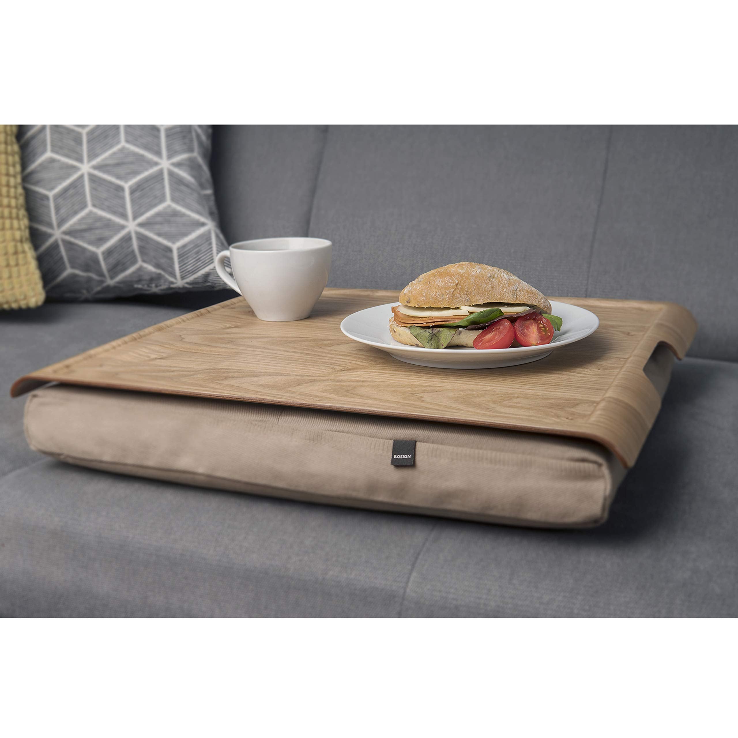 Natural Wooden Lap Tray - Natural Wood And Cushion