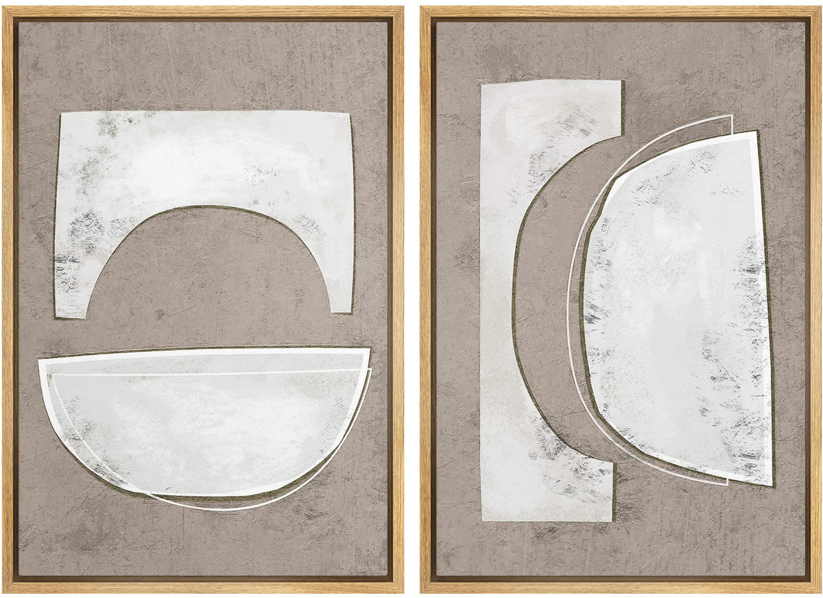 Signwin Framed Canvas Print Wall Art Set Art Deco Grunge White Polygons Abstract Shapes Cozy Neutral Minimal Decorative Nordic Z