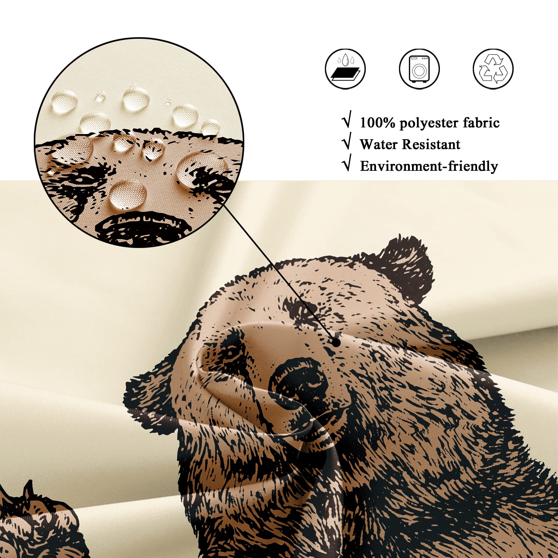 Riyidecor Funny Stall Small Bear Rv Shower Curtain 36Wx72H Inch Animal Narrow Half Single Walkin Standing Kids Brown Say Hello K