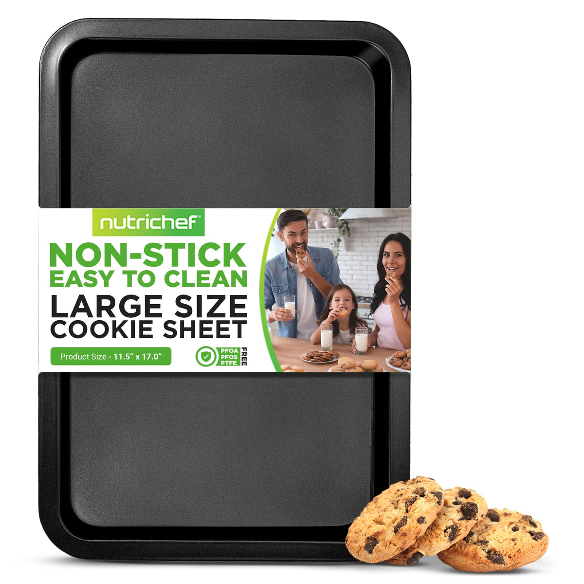 Nutrichef 17    Non Stick Cookie Sheet, Large Gray Commercial Grade Restaurant Quality Carbon Metal Bakeware, Compatible With Mo