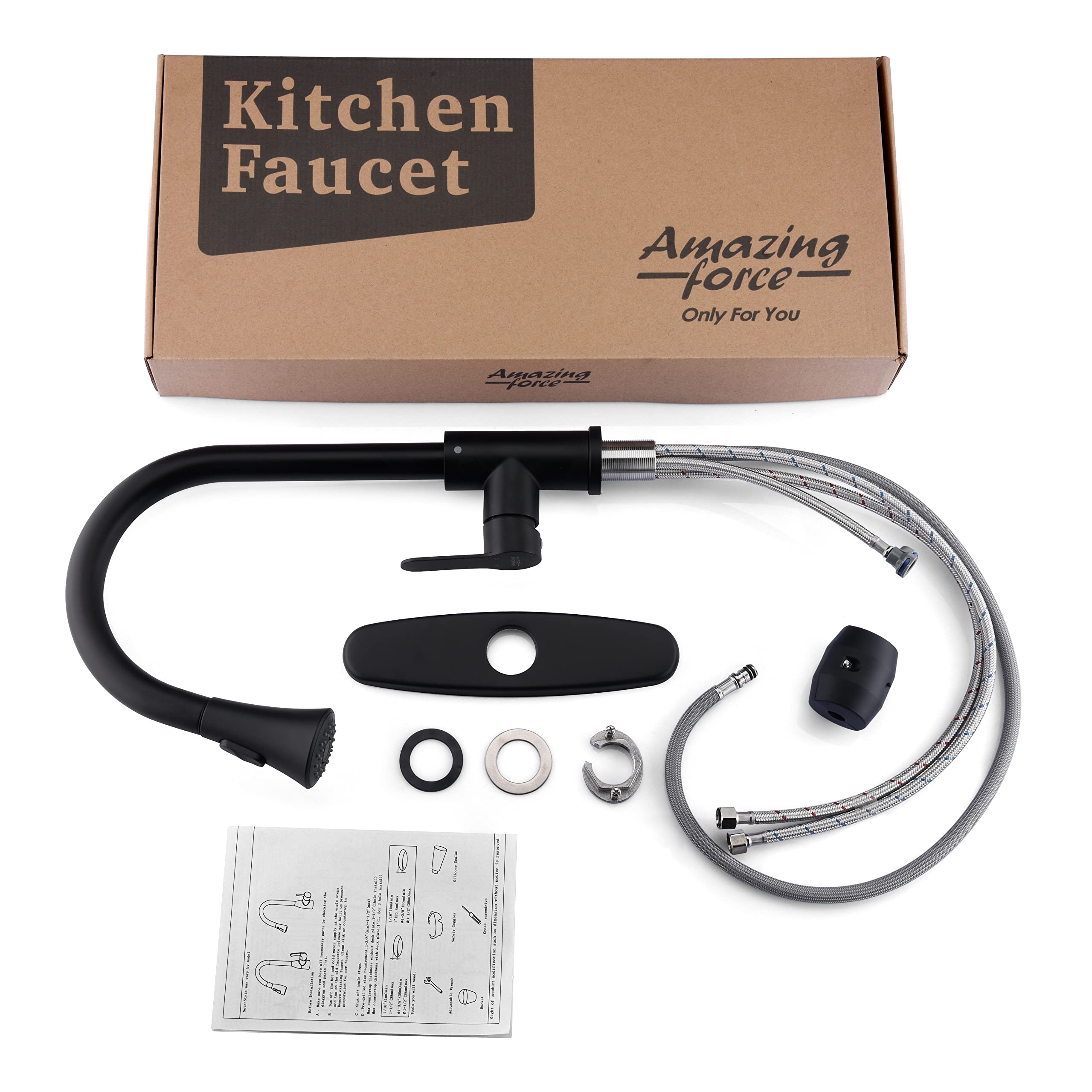 Kitchen Faucet with Pull Down Sprayer:2 Modes Stainless Steel Kitchen Sink Faucet Single Handle Faucet for Kitchen Sink RV Kitchen Faucet Laundry Sink Faucet with 1.8GPM  Matte Black