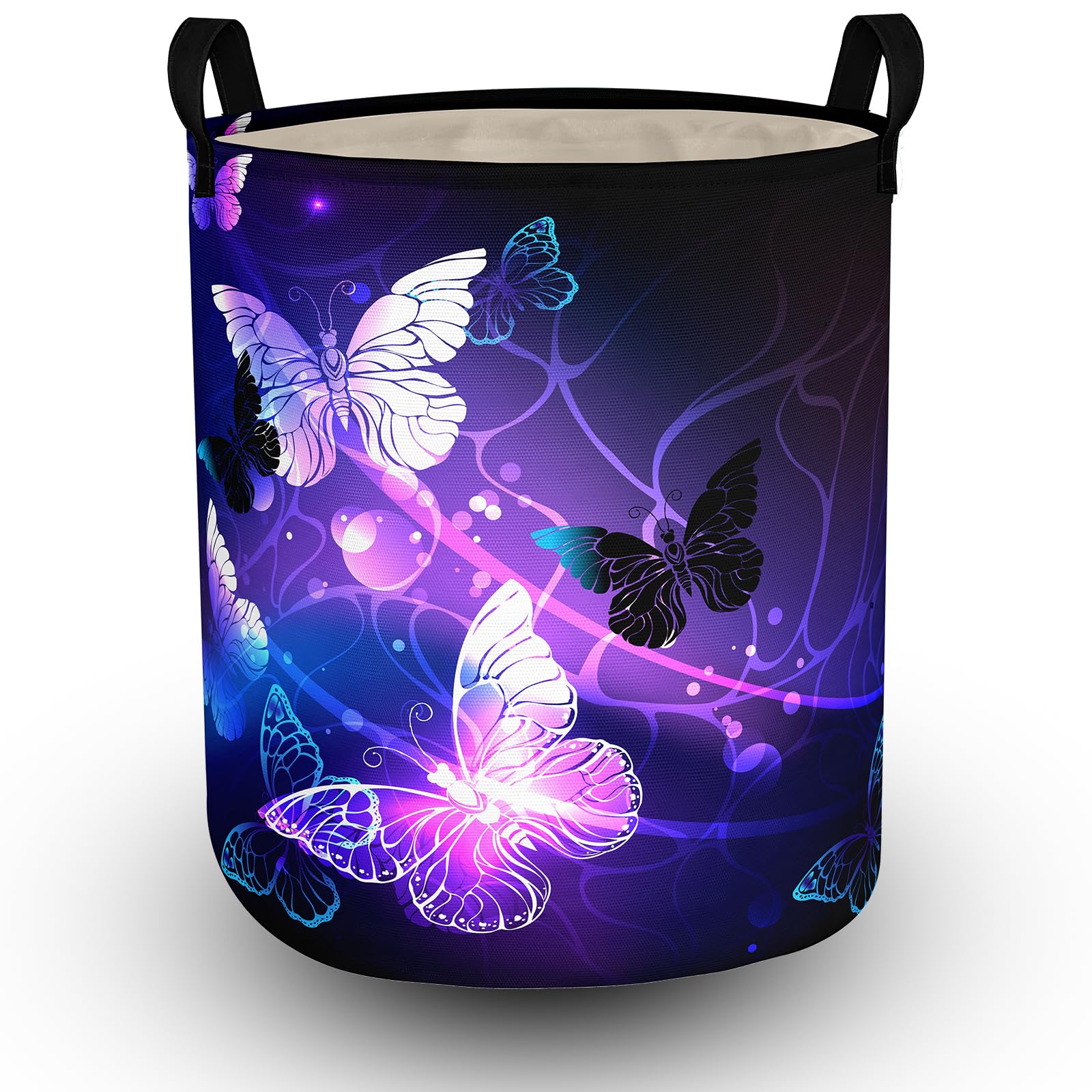 Purple Butterfly Laundry Basket Foldable With Handles Tote Bag Waterproof Oxford Cloth Funny Laundry Hamper Clothes Storage Buck