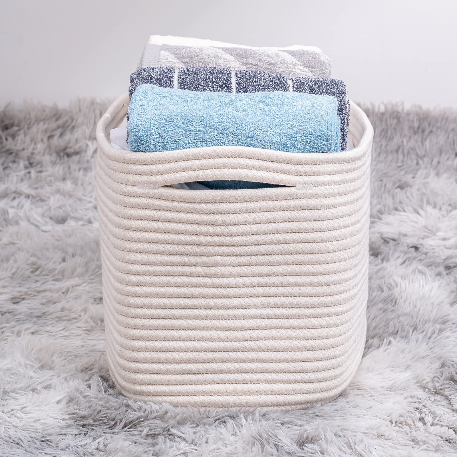 Kriitools Off White Storage Cubes Baskets Bins For Shelves Set Of 3, Rectangular Closet Storage Cube Baskets, Skin-Friendly Wove