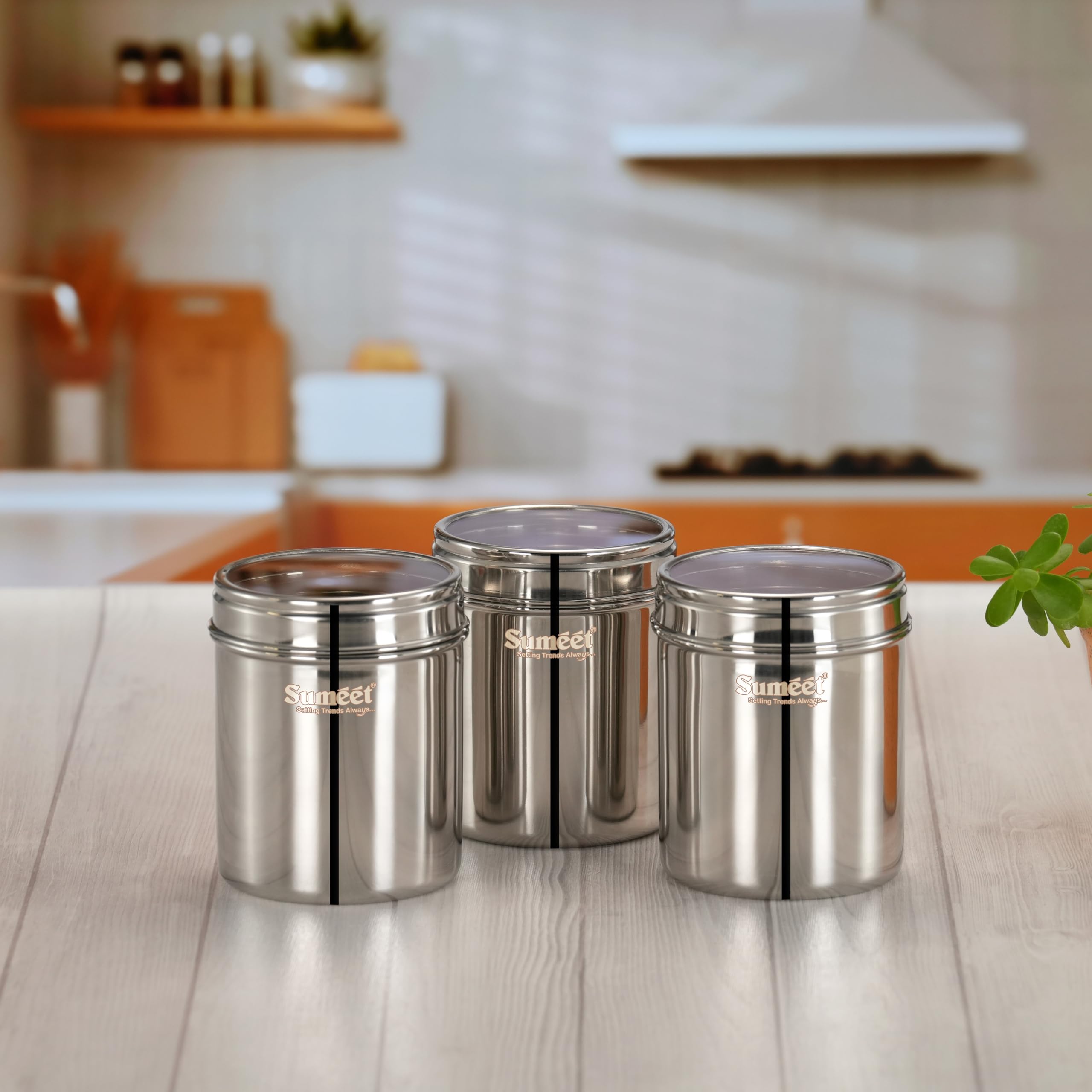 Sumeet Stainless Steel Small Containers Jars Dabba For Kitchen Storage With See Through Lids - Set Of 3Pcs  750Ml Capacity Each  9Cm Dia  Silver