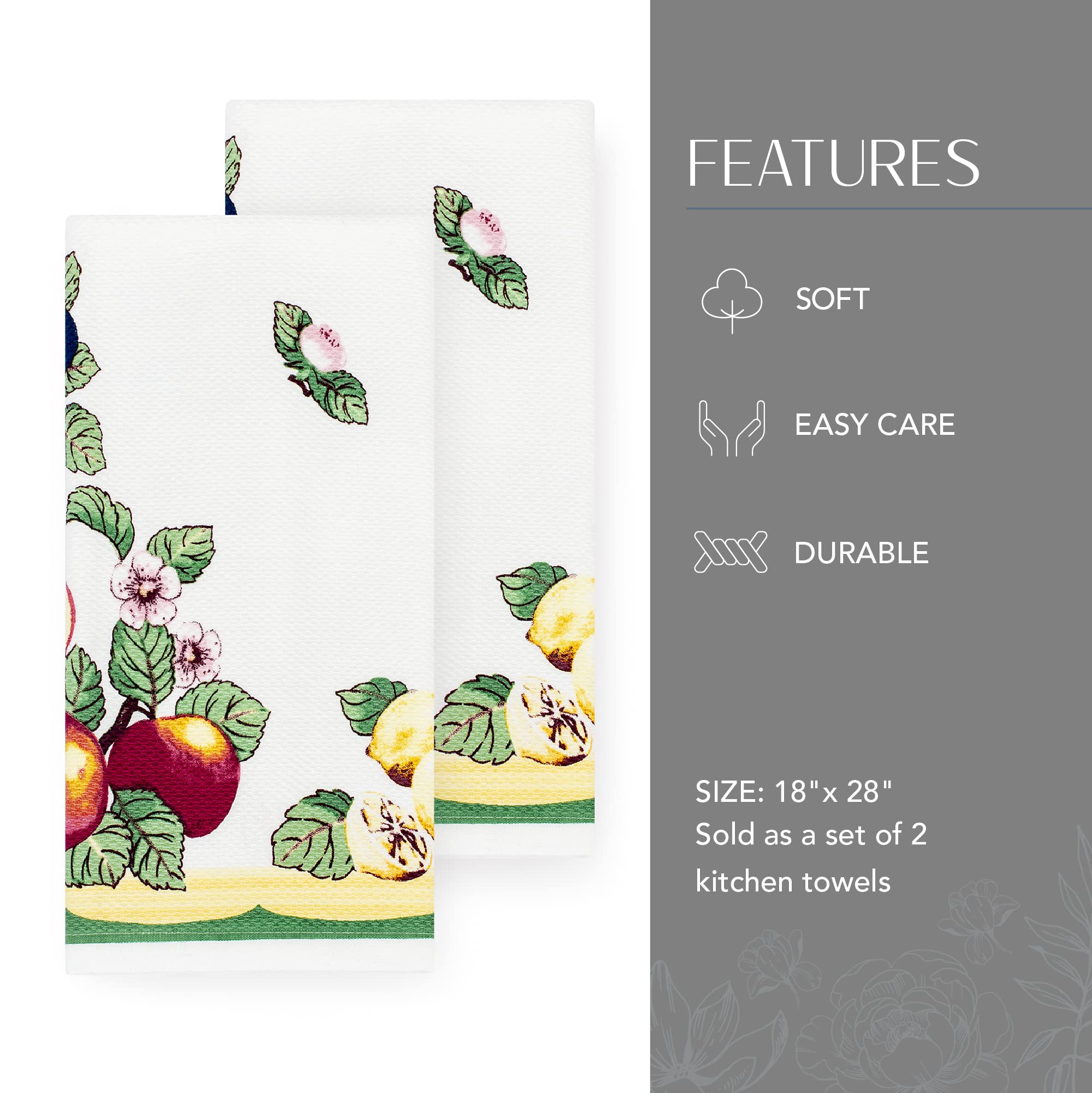 Elrene Home Fashions Villeroy & Boch French Garden Kitchen Towels, Dish Towels, 18 Inches By 28 Inches, Set Of 2