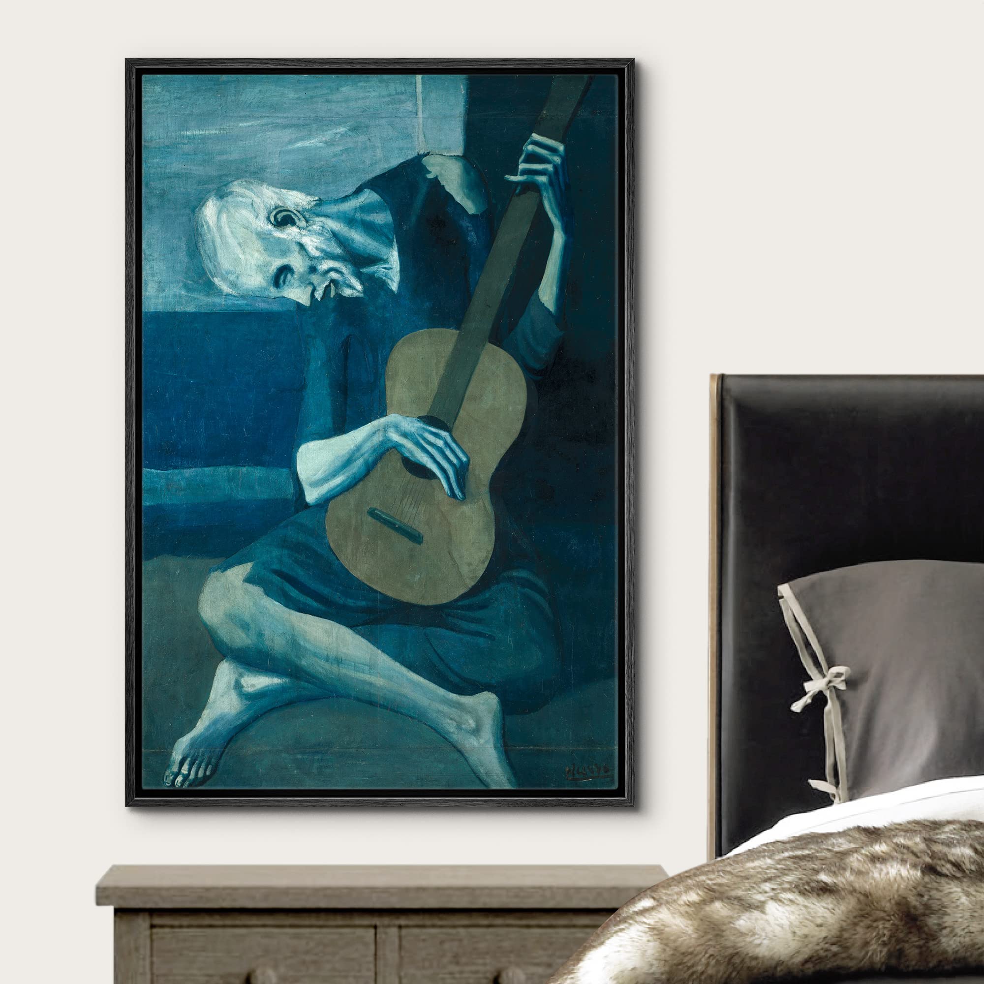 Wall26 Framed Canvas Print Wall Art The Old Guitarist By Pablo Picasso Cultural People Oil Painting Fine Art Traditional Dramati