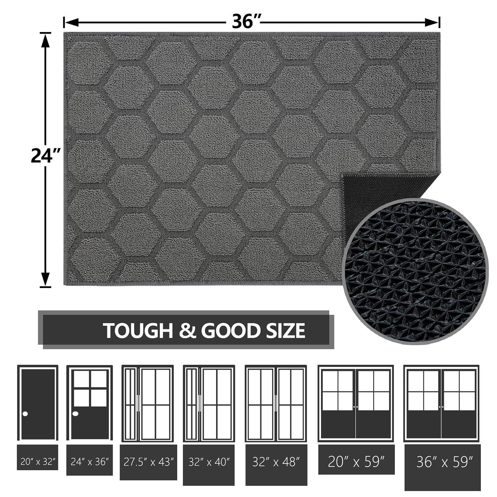 Foneyi Indoor Door Mat, Entrance Rug 24'' X 36'' Non-Slip Rubber Backing, Machine Washable Entry Rug, Low Profile Absorbent Dirt
