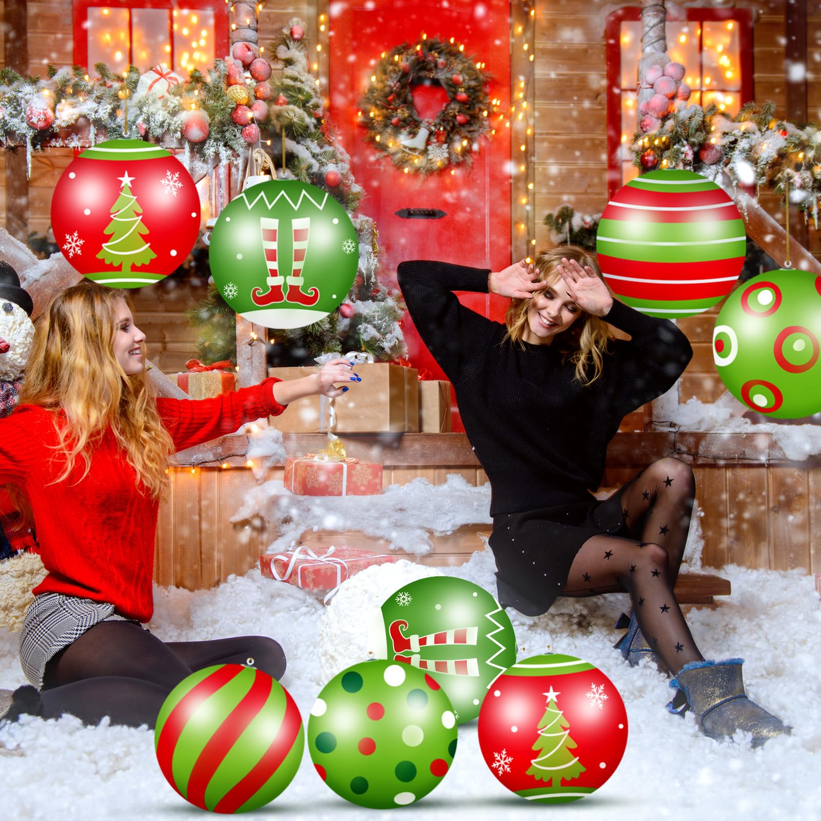 Jetec 12 Pcs Christmas Inflatable Balls 12 Inch Large Christmas Outdoor Ornaments Xmas Hanging Decorations for Winter Holiday Ou