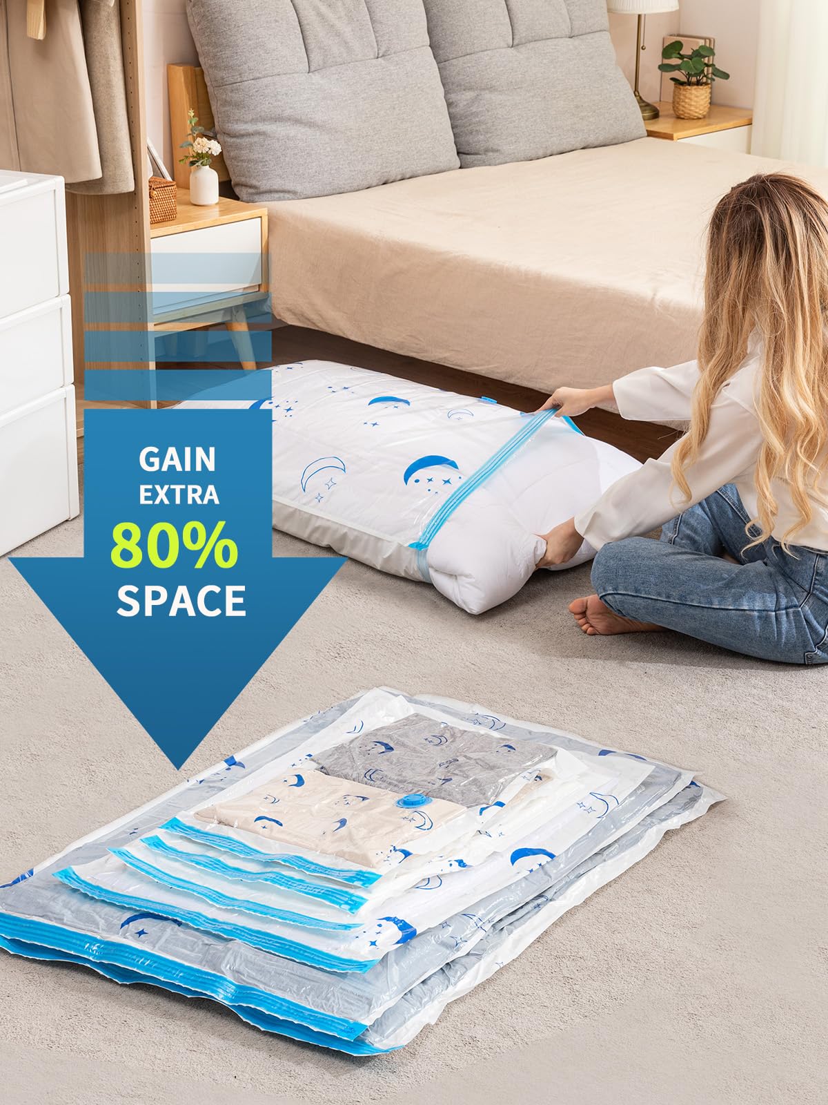 Vacuum Storage Bags With Electric Air Pump, 20 Pack (4 Jumbo, 4 Large, 4 Medium, 4 Small, 4 Roll Up Bags) Space Saving Bag For C