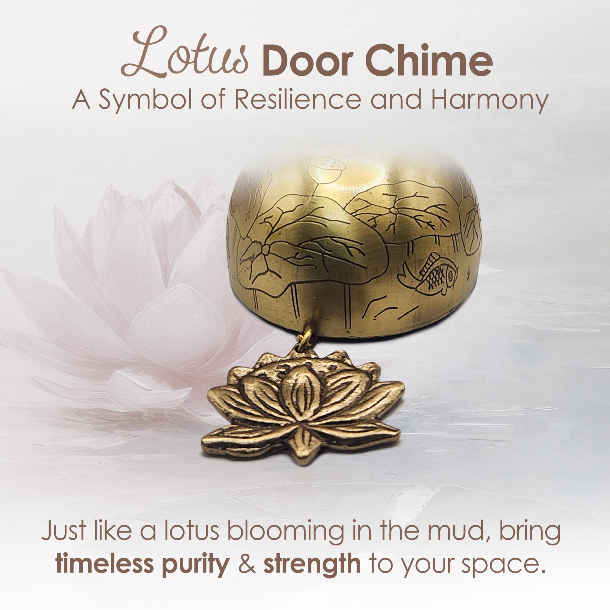 Zen Lotus Bell - Handmade Brass Feng Shui Chime for Home, Entryway, or Store - Holiday, Housewarming Present - Soothing Sound &