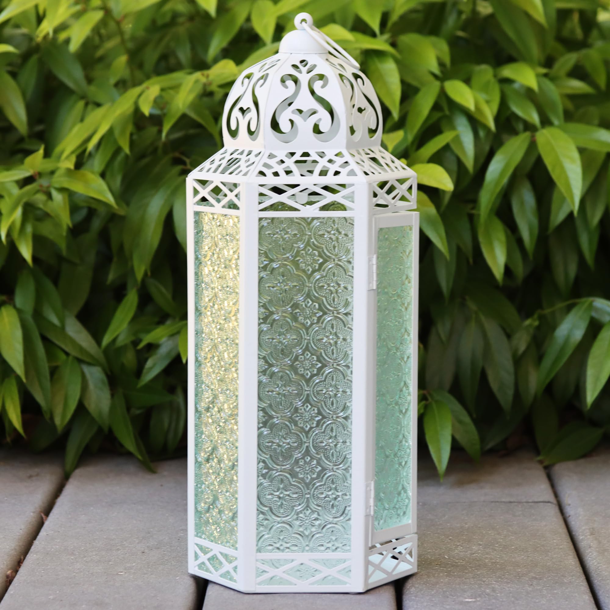 VELA LANTERNS 16 Extra Large Large White Metal Decorative Floor Moroccan Lantern Candle Holder Lamp - Indoor/Outdoor, Home Decor