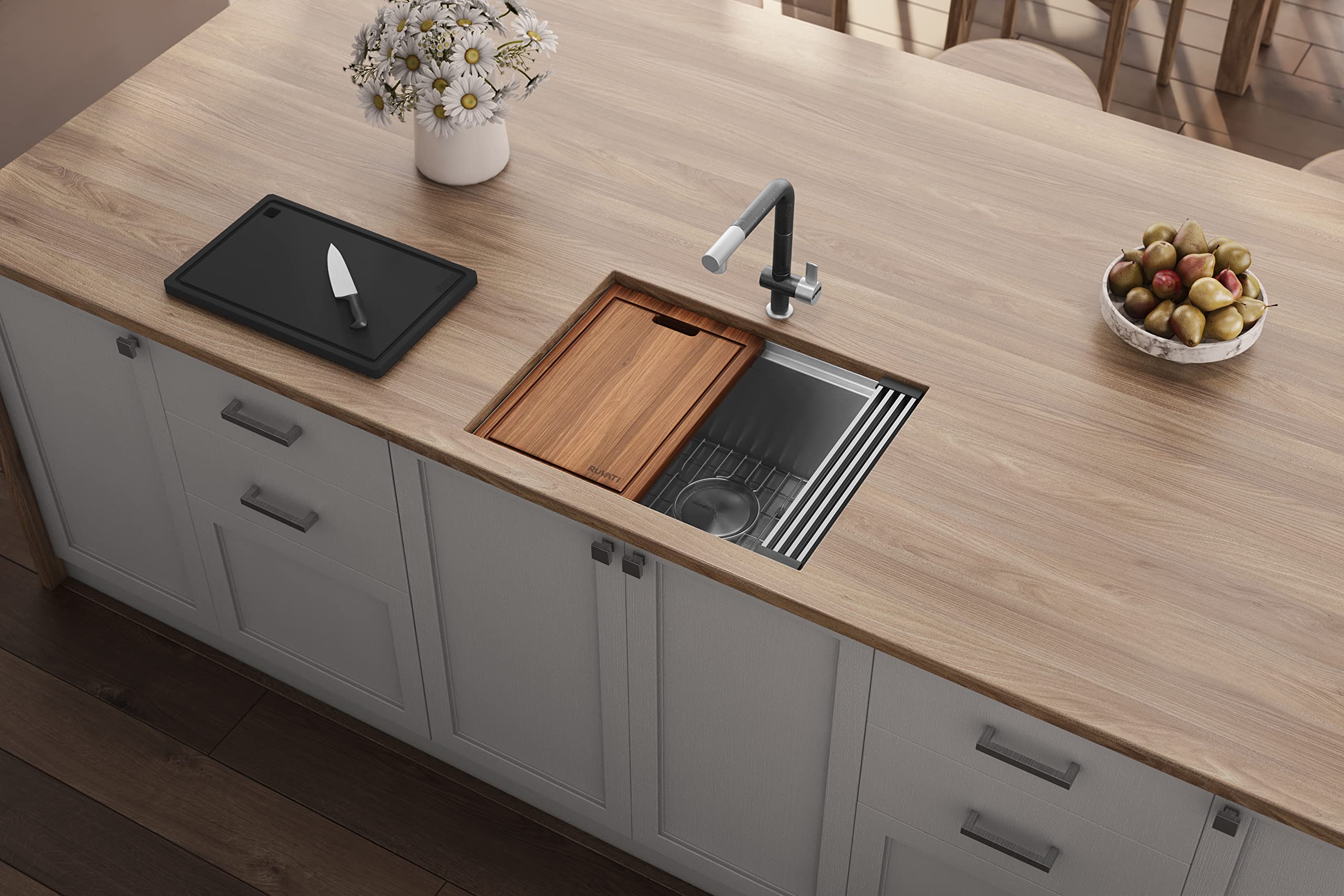 Ruvati 24-Inch Workstation Rounded Corners Undermount Ledge Kitchen Sink With Accessories - Rvh8324