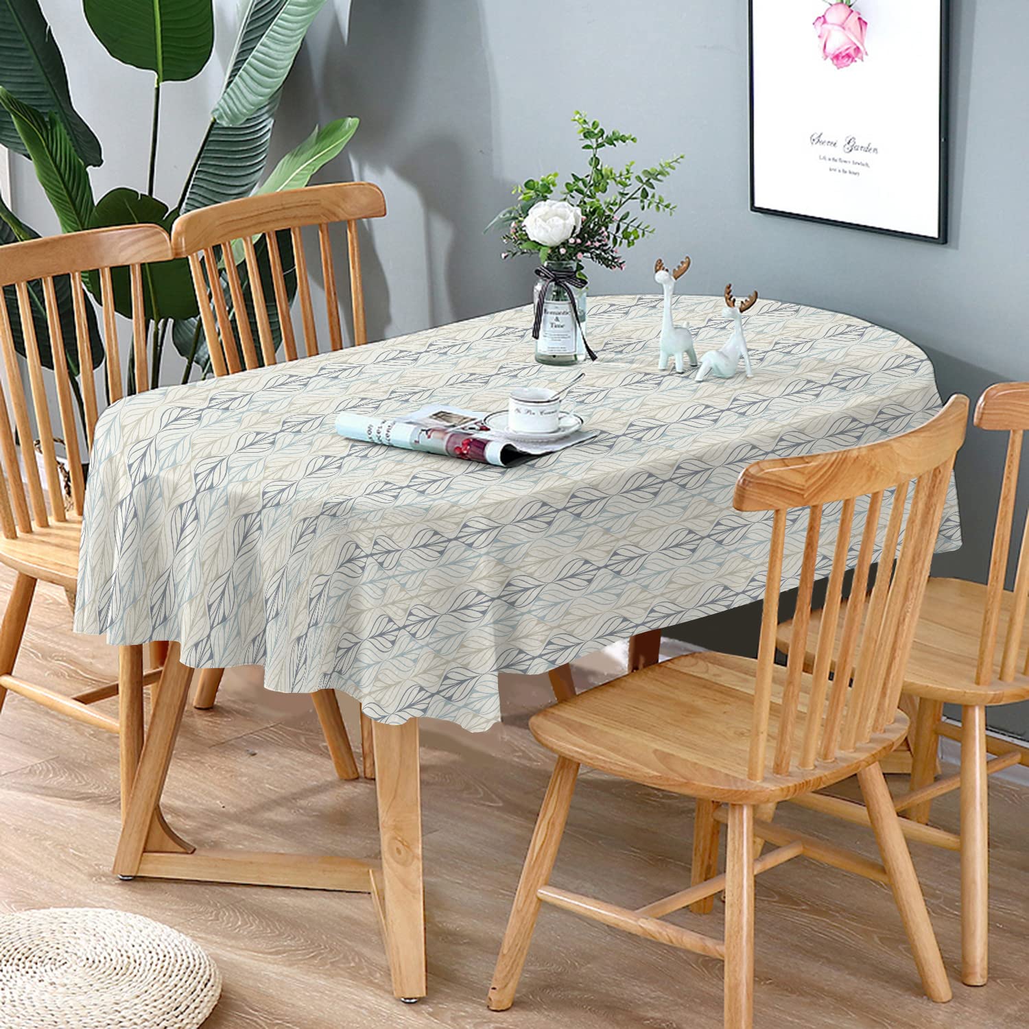 Bnejvif Oval Tablecloth, Modern Geometric Oval Tablecloth, Striped Tablecloth Indoor/Outdoor Waterproof Wrinkle Free Durable Ova