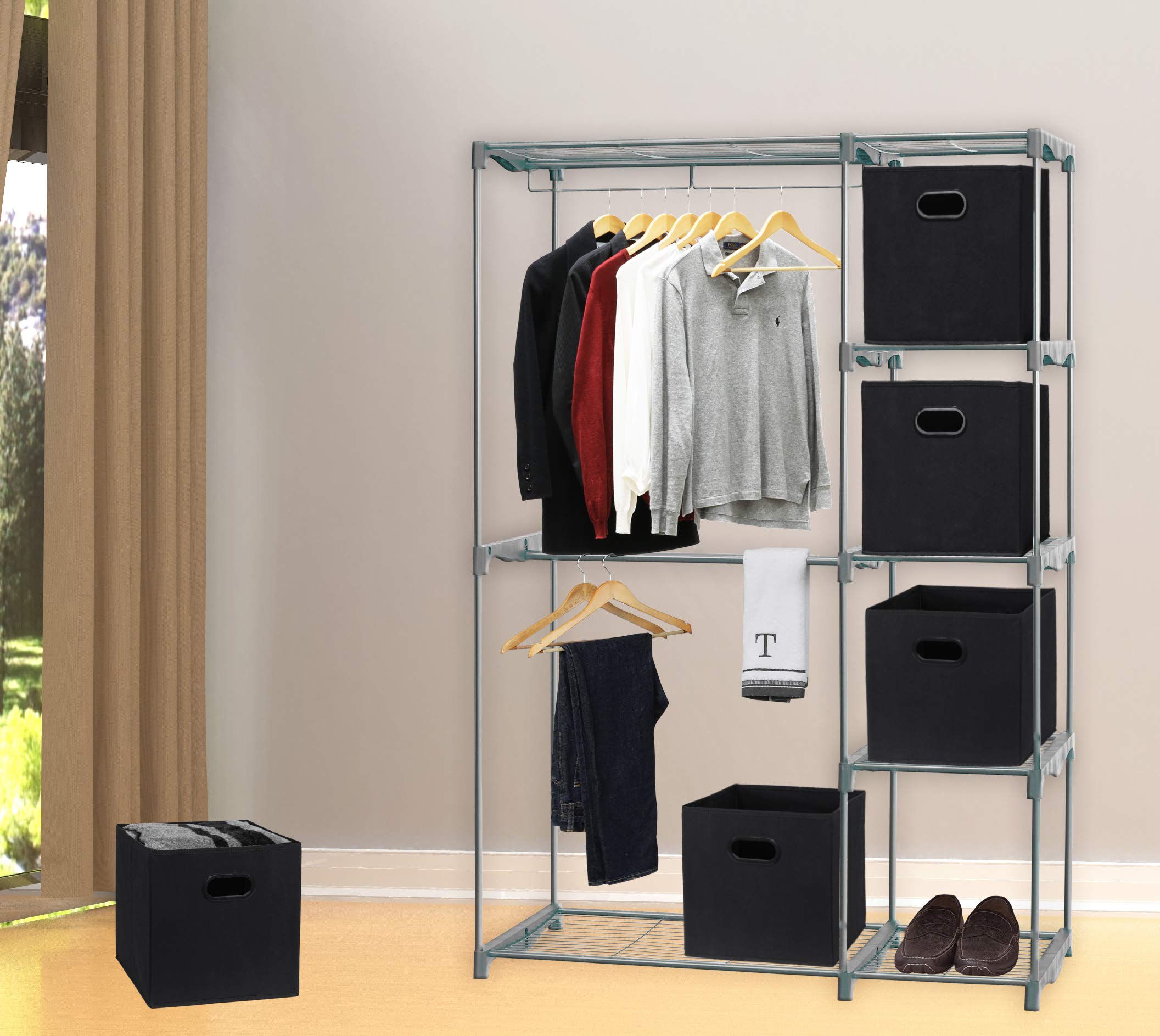 6 Pack - SimpleHouseware Foldable Cube Storage Bin with Handle  Black
