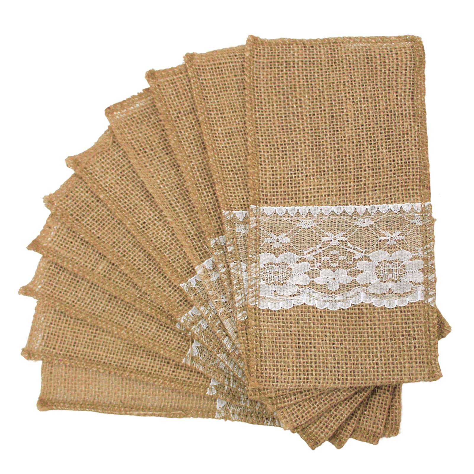 Fqtanju 50 Pcs 4''X8'' Burlap Lace Utensil Cutlery Holders Pouch Silverware Holder Knifes Forks Bags Burlap Napkin Bag For Rusti