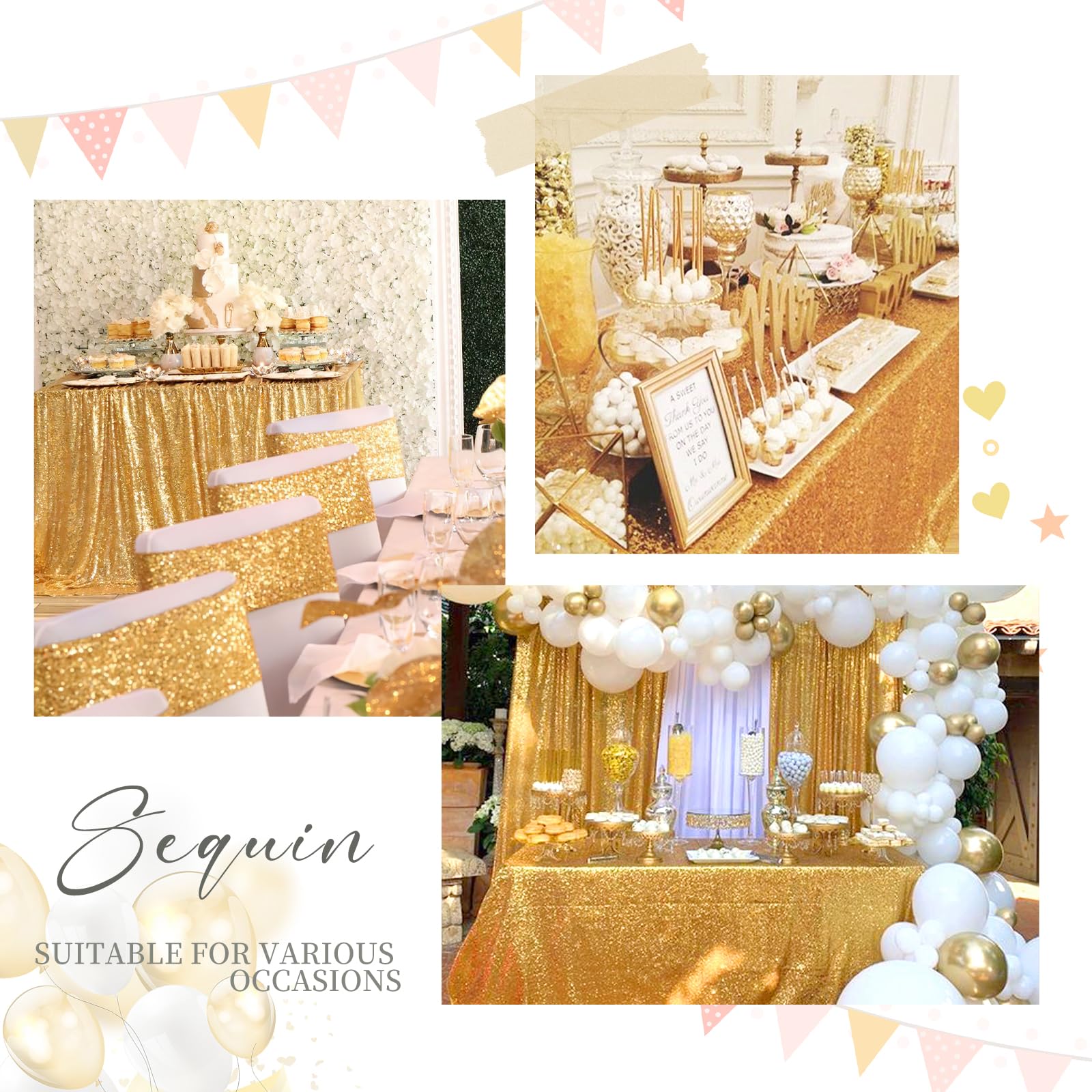 Sparkly Gold Sequin Tablecloth Rectangle Glitter Table Linen 60X102Inch Wedding Sequin Tablecloth Decorations