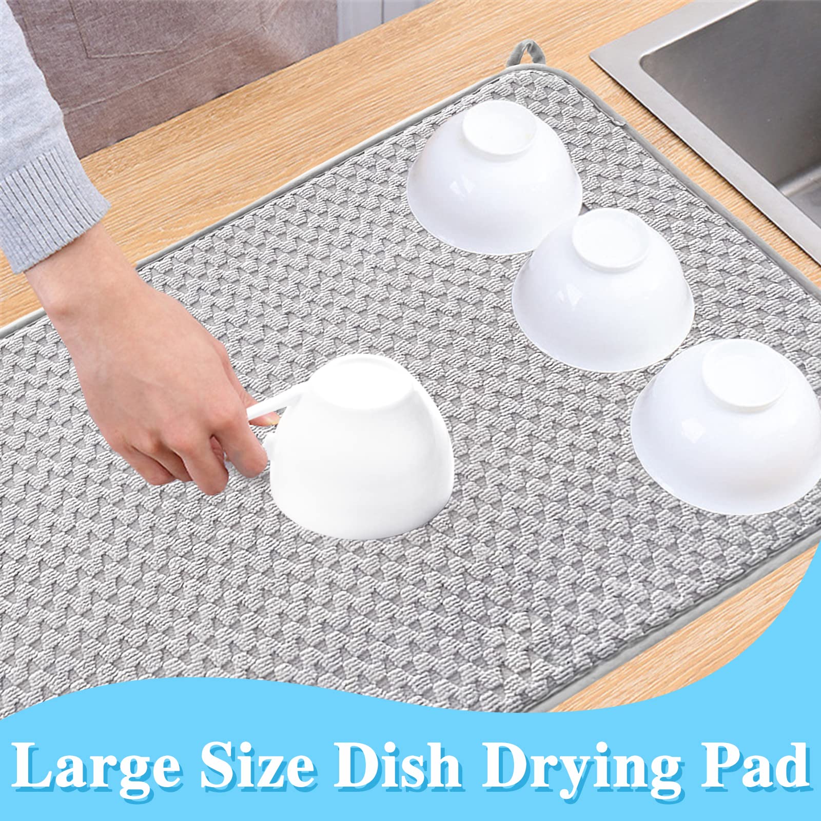 2 Pack Microfiber Dish Drying Mat,24*17 Inch Absorbent Dish Drainer Kitchen Counter,Large Size Dish Drying Pad For Countertops,S