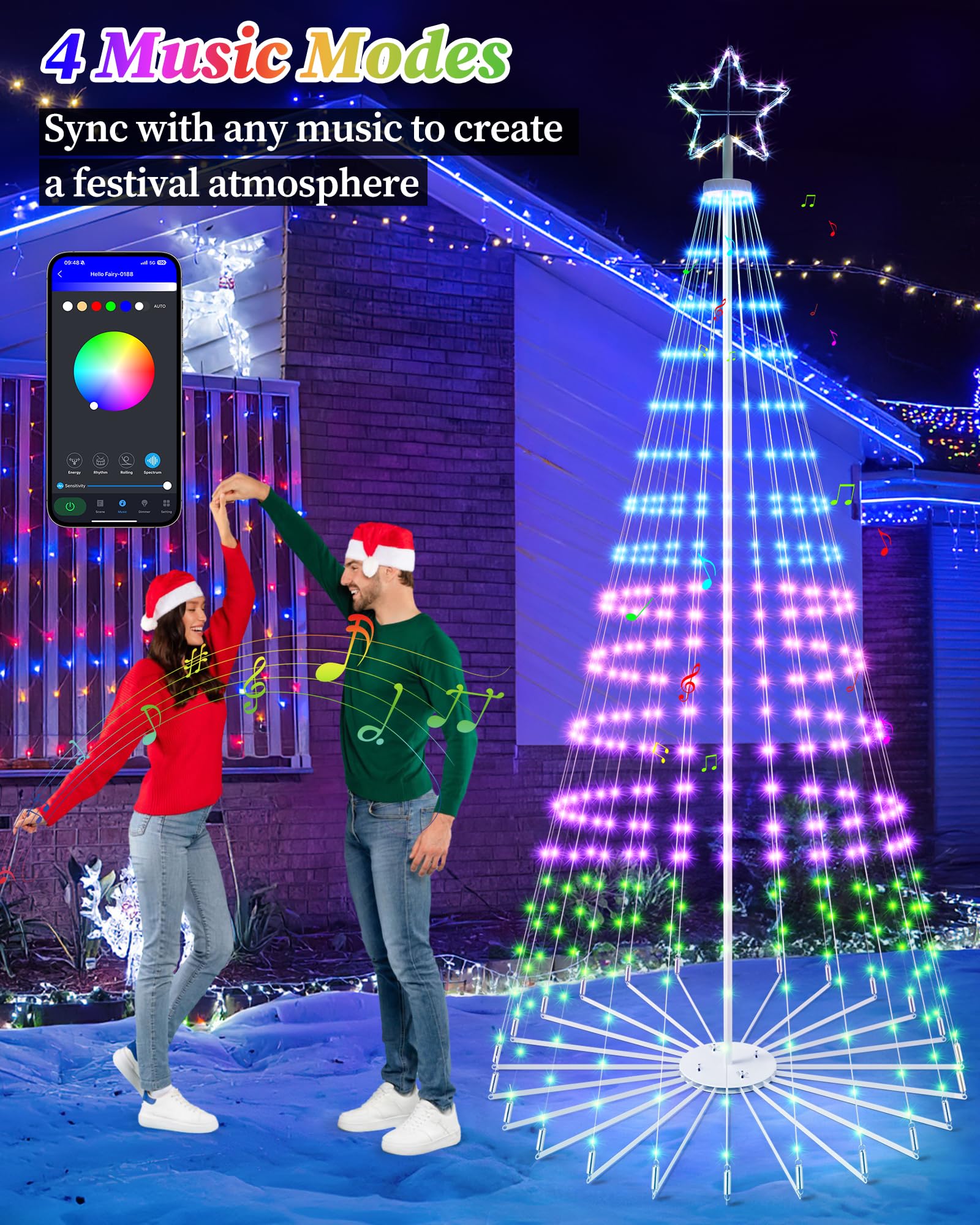 Brightever 12FT 832 LED Smart Cone Christmas Tree, Outdoor Prelit Christmas Tree with 16 Million DIY RGB LED Light Show, Remote