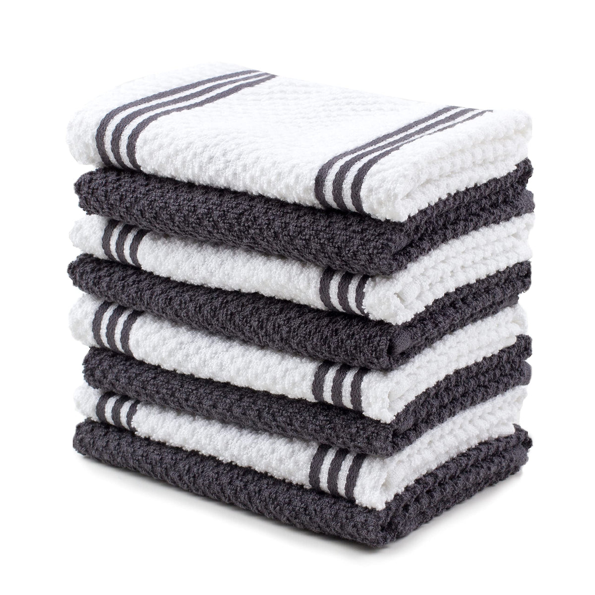 Sticky Toffee Cotton Kitchen Towels Dishcloths Set Of 8, Gray And White Tea Towels, Reusable And Absorbent Cleaning Cloths, Oeko