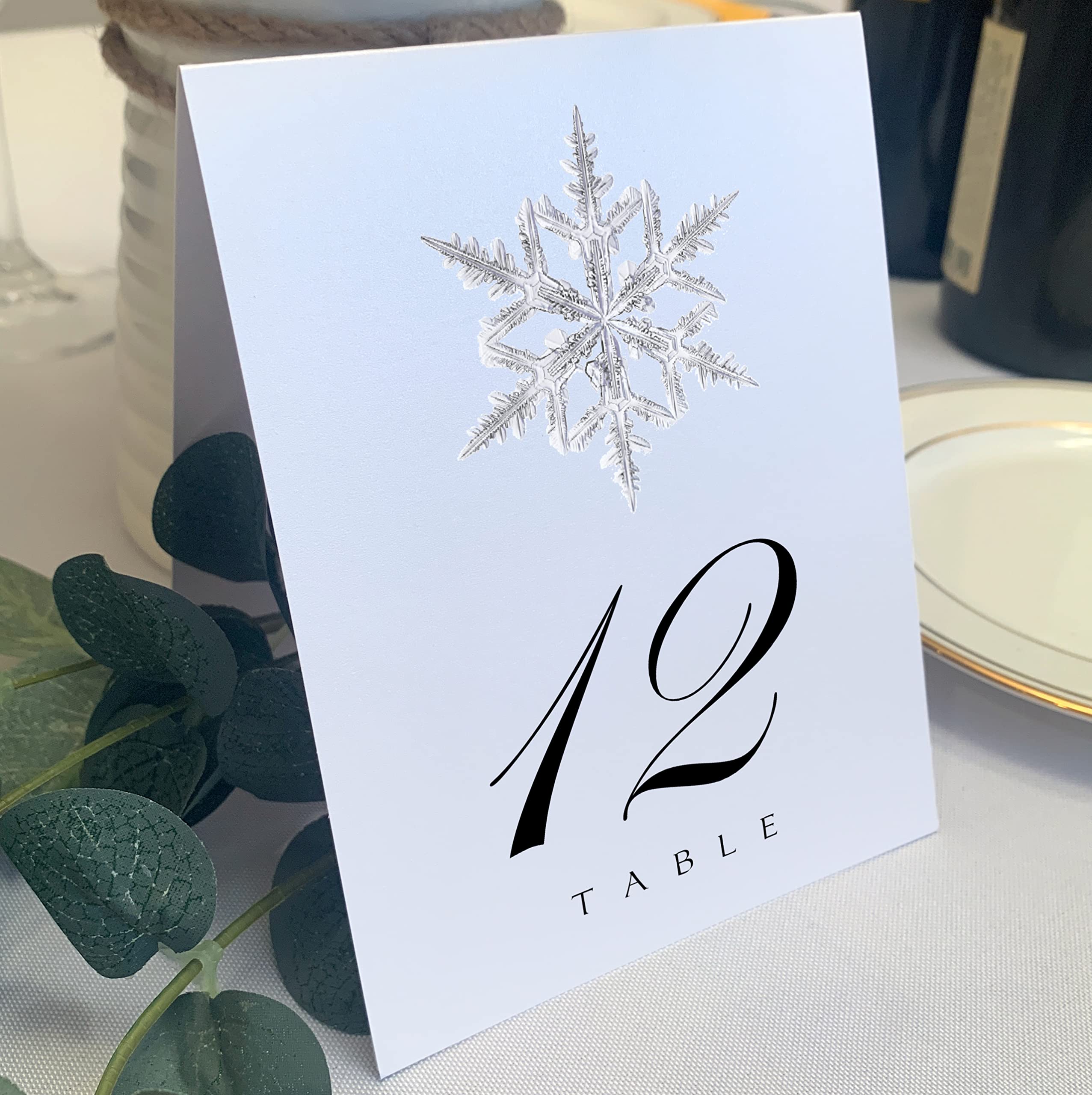 Christmas And Holiday Snowflake Wedding Table Numbers, 1-25, Double Sided, Tent Or Use In A Stand, Great For Parties & Restauran