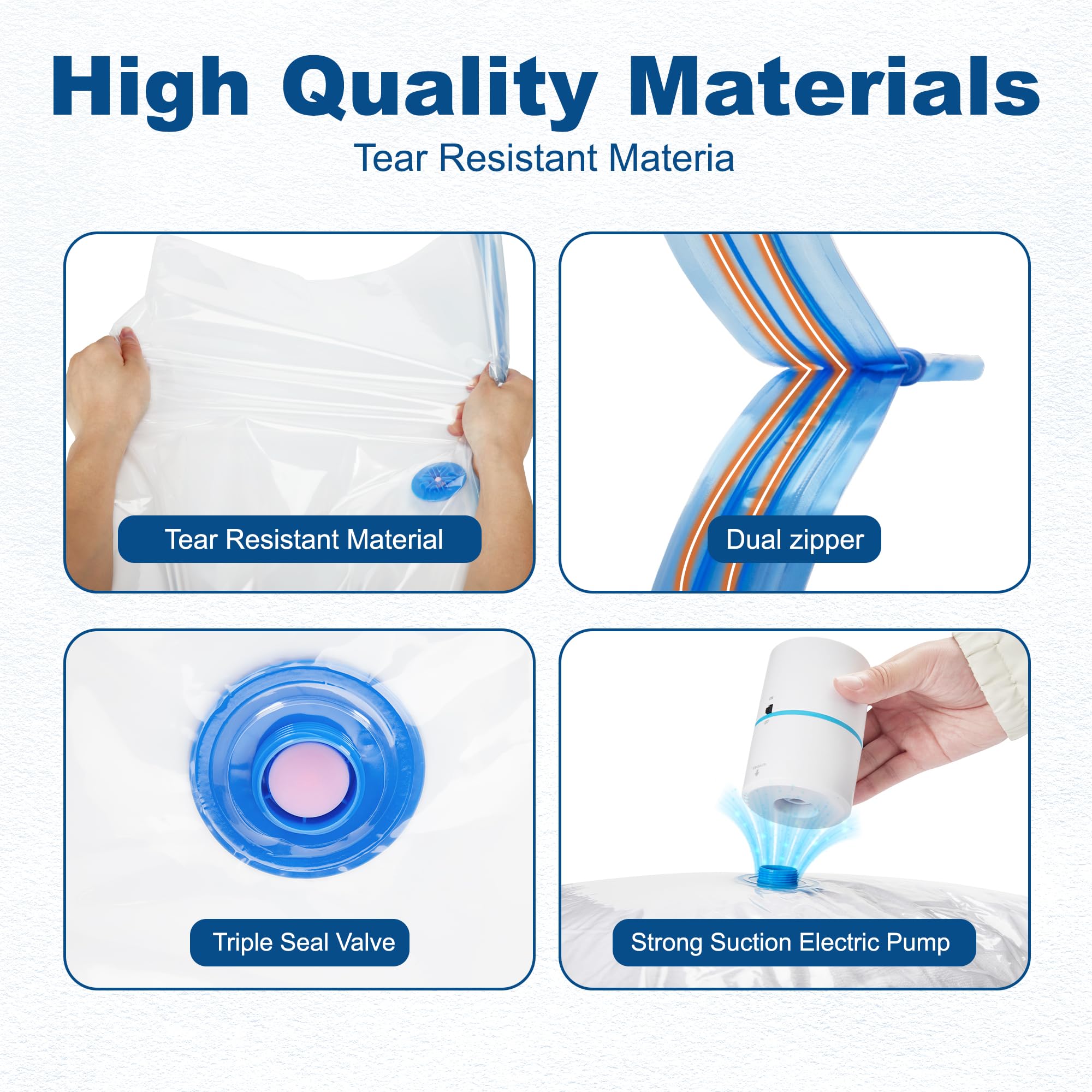 HOUSE DAY 30 Pack Vacuum Storage Bags with Electric Pump, 4 Sizes + 2 Roll-Up (5 Each), Space Saver Vacuum Seal Bags for Clothin