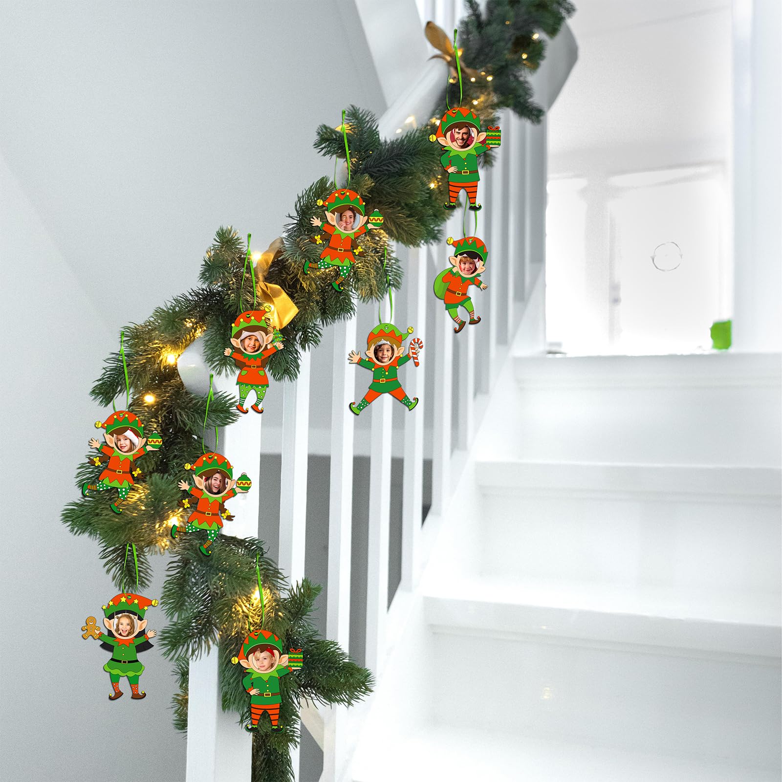 18PCS Christmas Elf Wooden Picture Frame Ornaments - Xmas DIY Photo Hanging Decorations Tree Stocking Decor